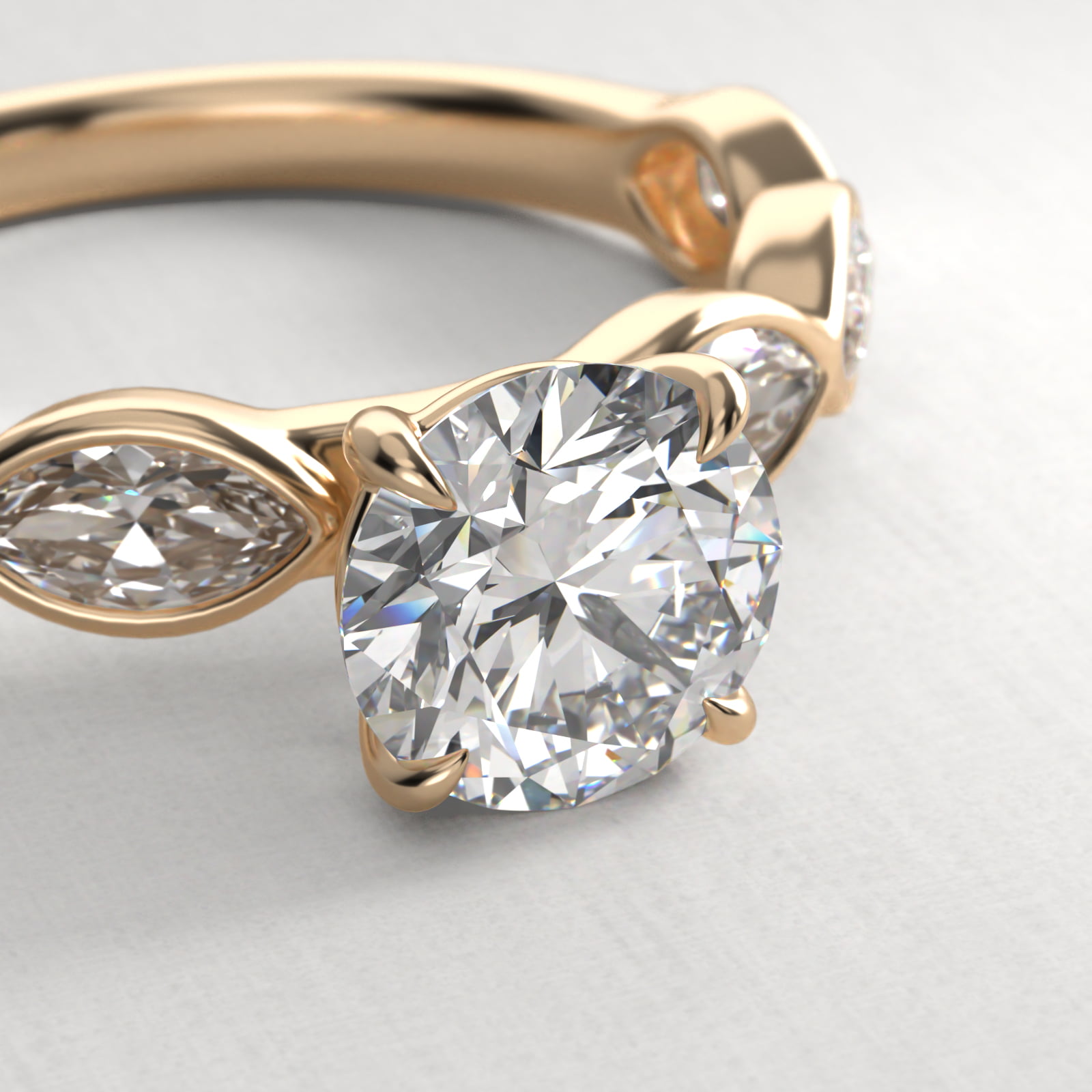 Bezel Set Marquise Cut Side Stone Diamond Engagement Ring In 14K Yellow Gold