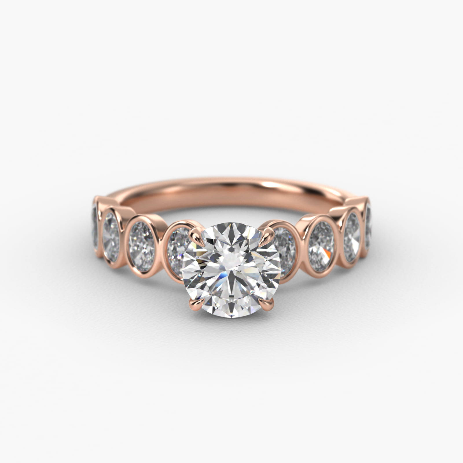 Bezel Set Oval Cut Side Stone Diamond Engagement Ring In 14K Rose Gold