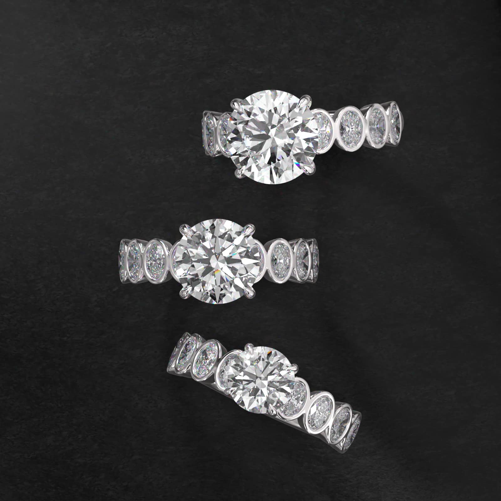 Bezel Set Oval Cut Side Stone Diamond Engagement Ring In Platinum