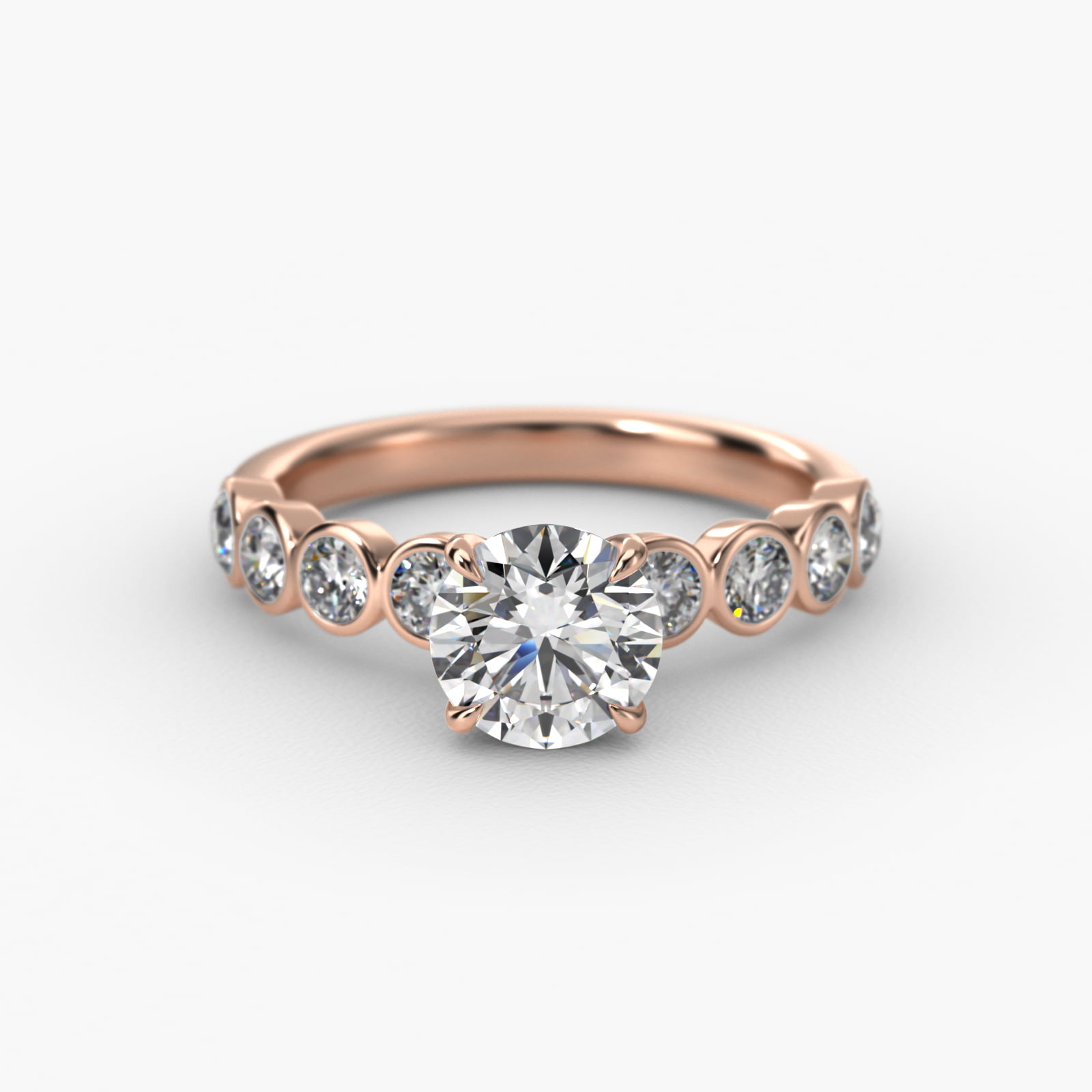 Bezel Set Round Side Stone Diamond Engagement Ring In 14K Rose Gold