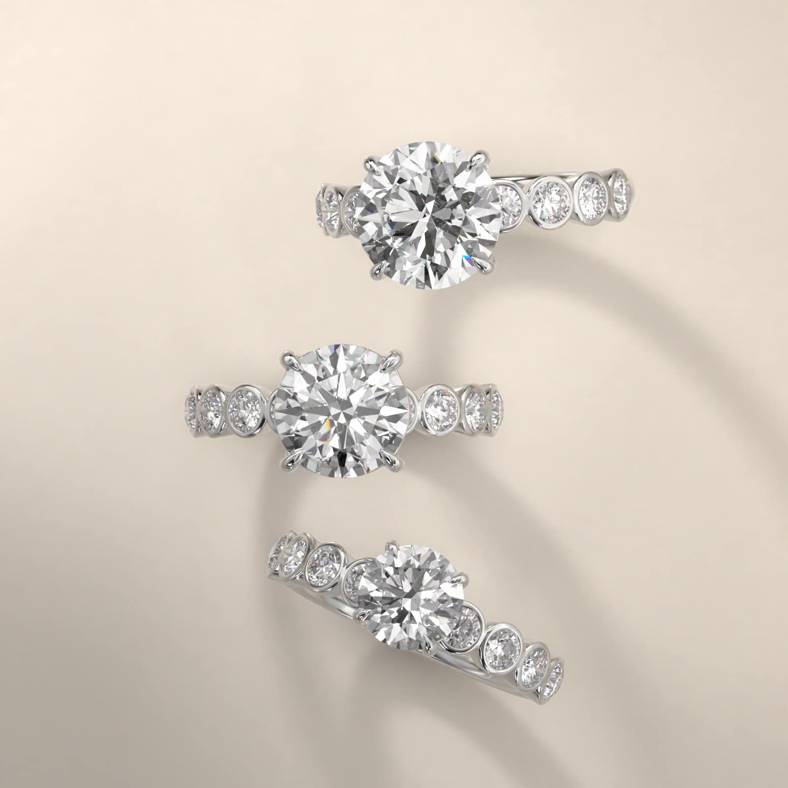 Bezel Set Round Side Stone Diamond Engagement Ring In Platinum