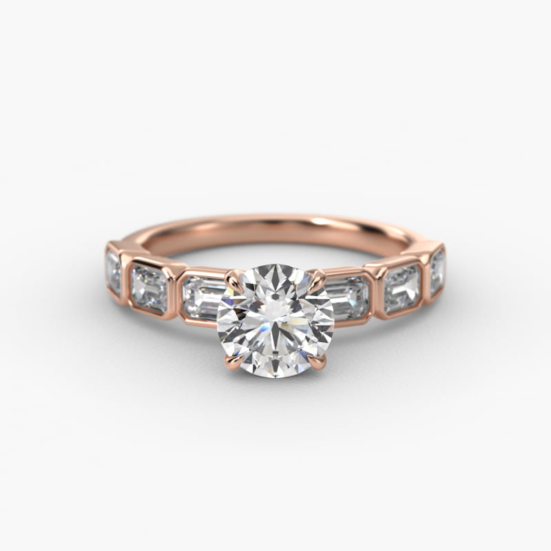 Bezel Set Emerald Cut Side Stone Diamond Engagement Ring In 14K Rose Gold