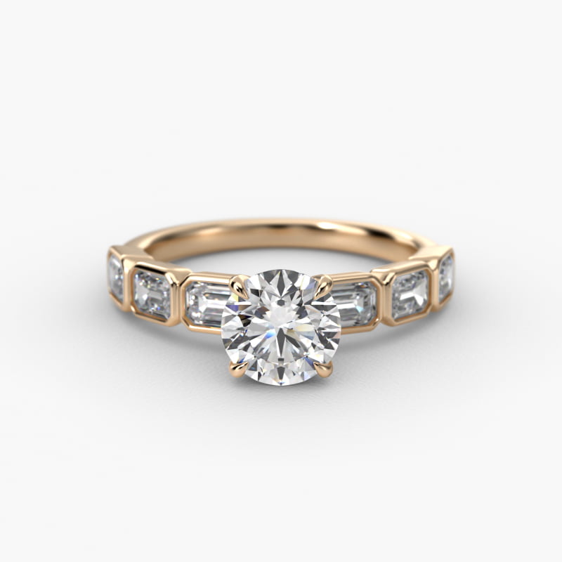 Bezel Set Emerald Cut Side Stone Diamond Engagement Ring In 14K Yellow Gold