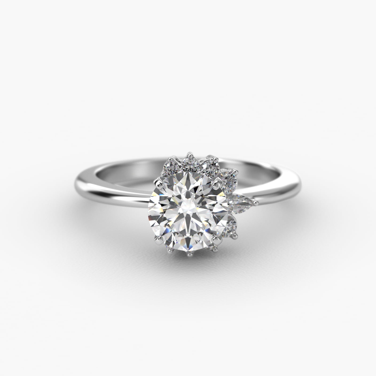Marquise Accent Diamond Halo Engagement Ring In 18K White Gold