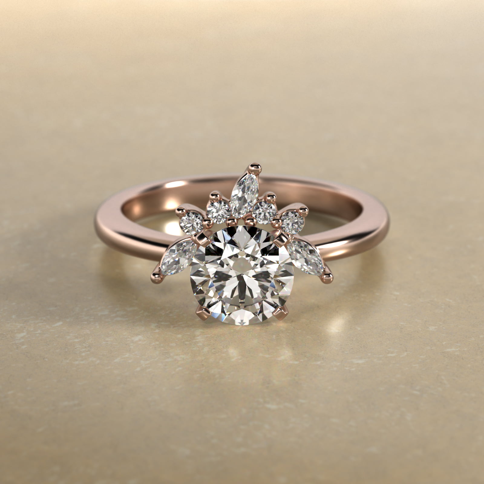 Diamond Half Halo Engagement Ring In 14K Rose Gold