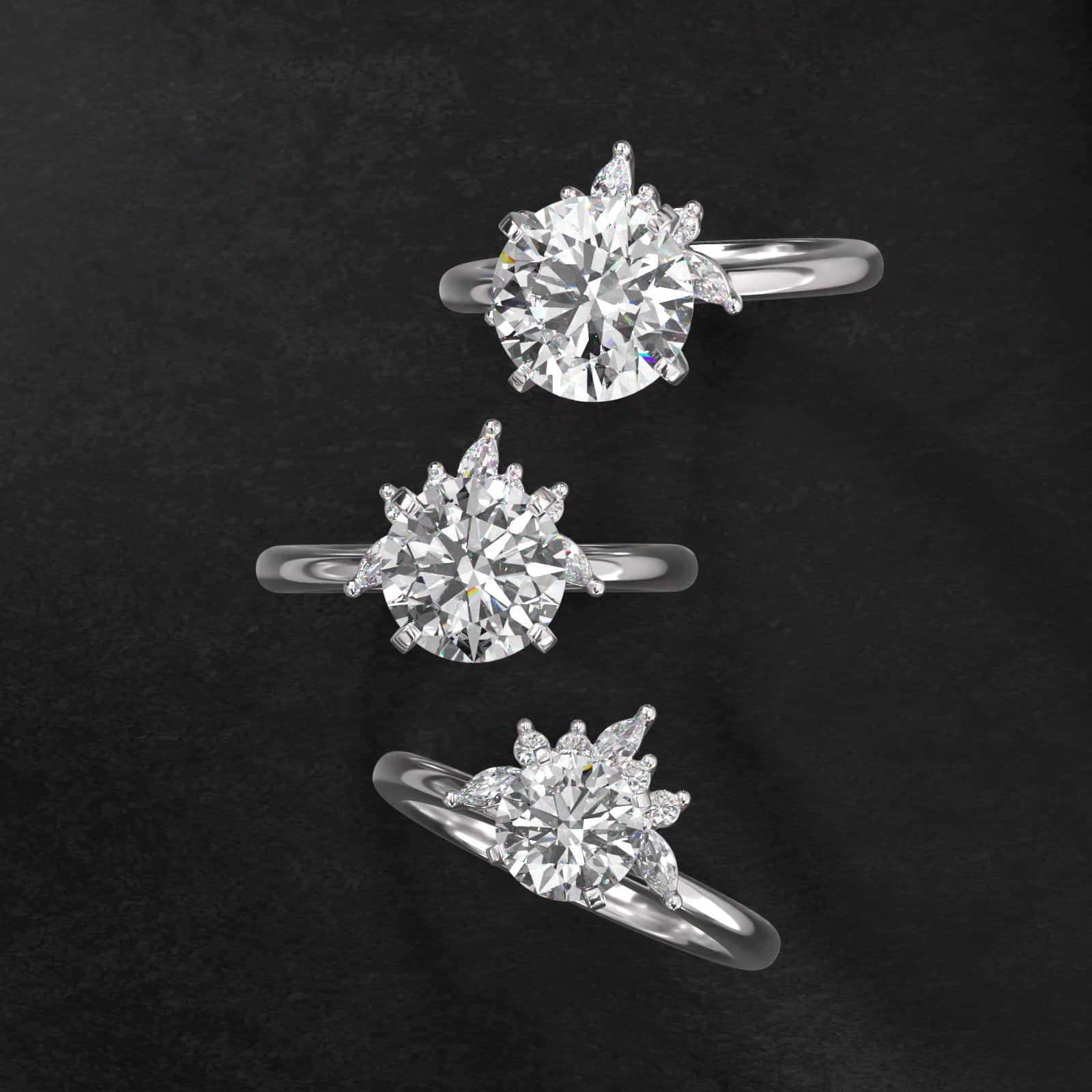 Diamond Half Halo Engagement Ring In 18K White Gold