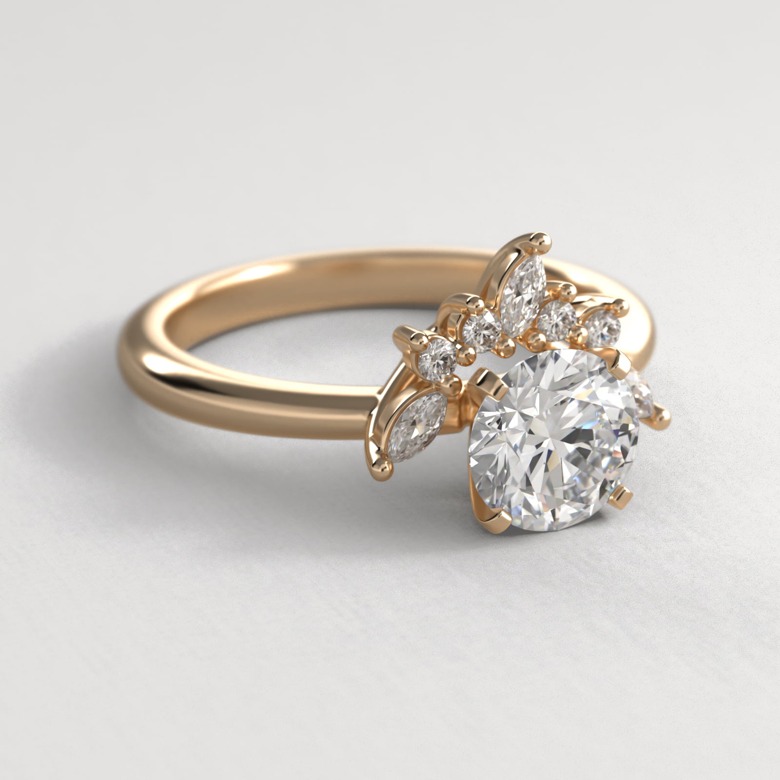 Diamond Half Halo Engagement Ring In 18K Yellow Gold