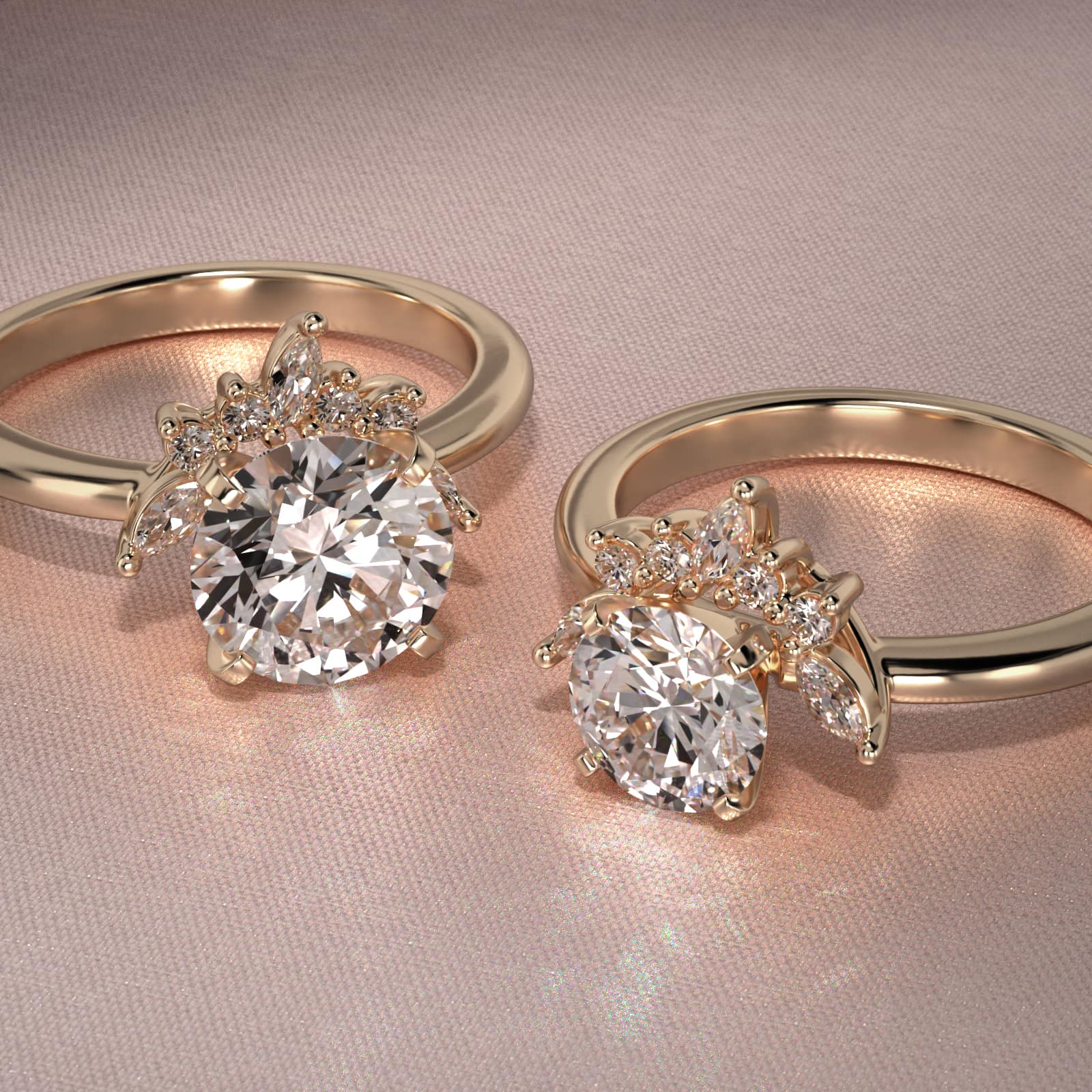 Diamond Half Halo Engagement Ring In 14K Yellow Gold