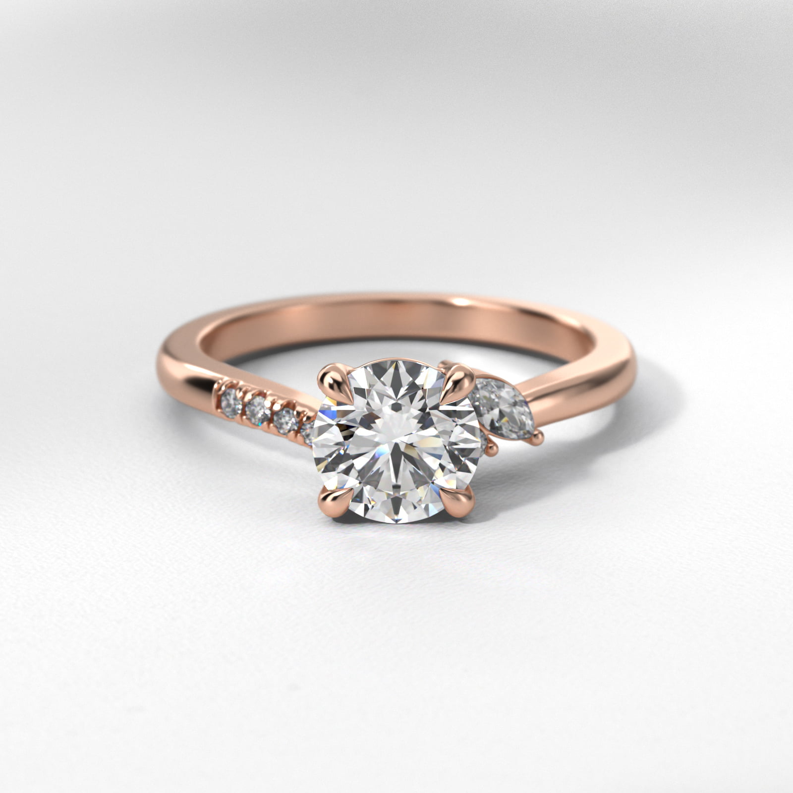 Marquise and Round Diamond Wave Pavé Engagement Ring In 14K Rose Gold