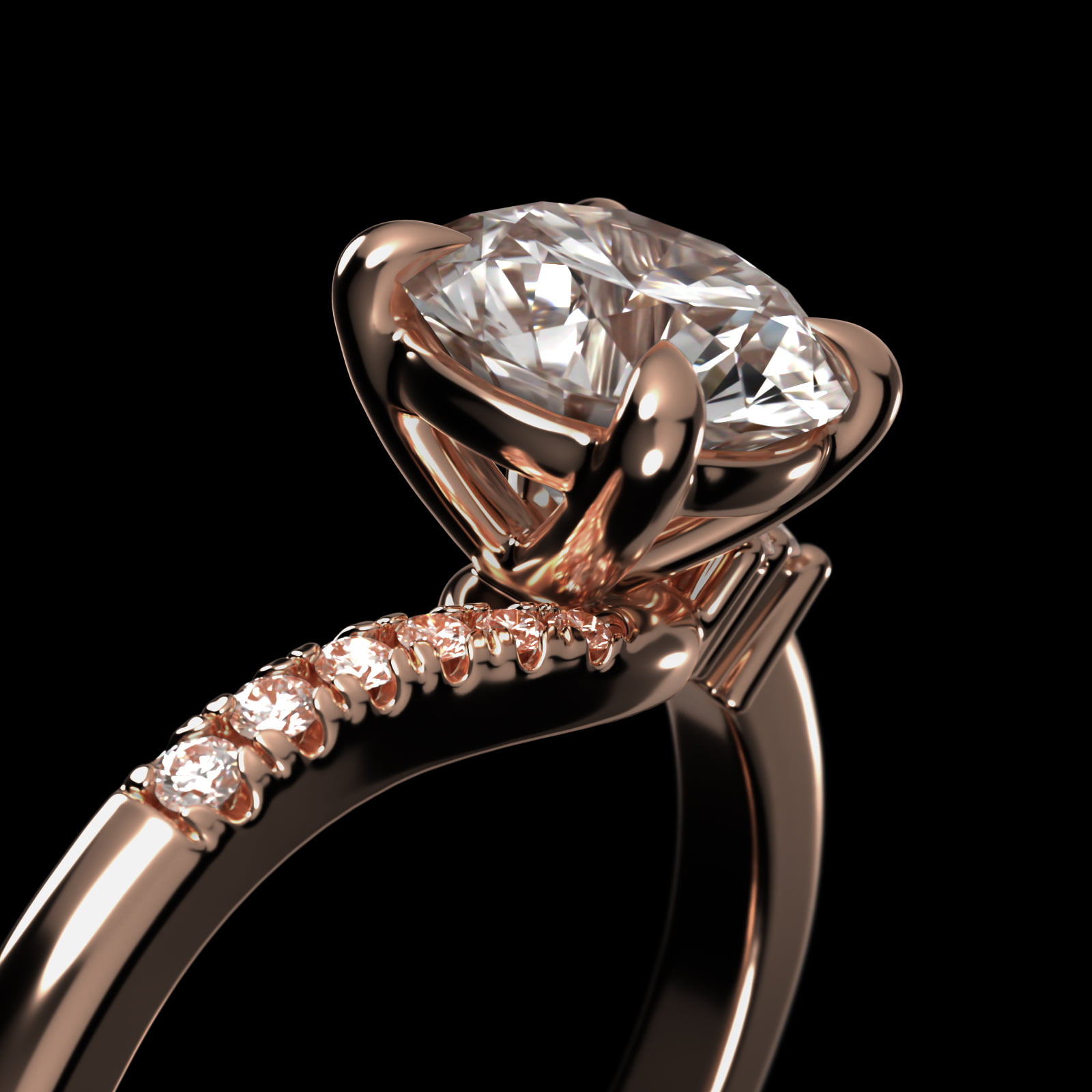 Marquise and Round Diamond Wave Pavé Engagement Ring In 14K Rose Gold