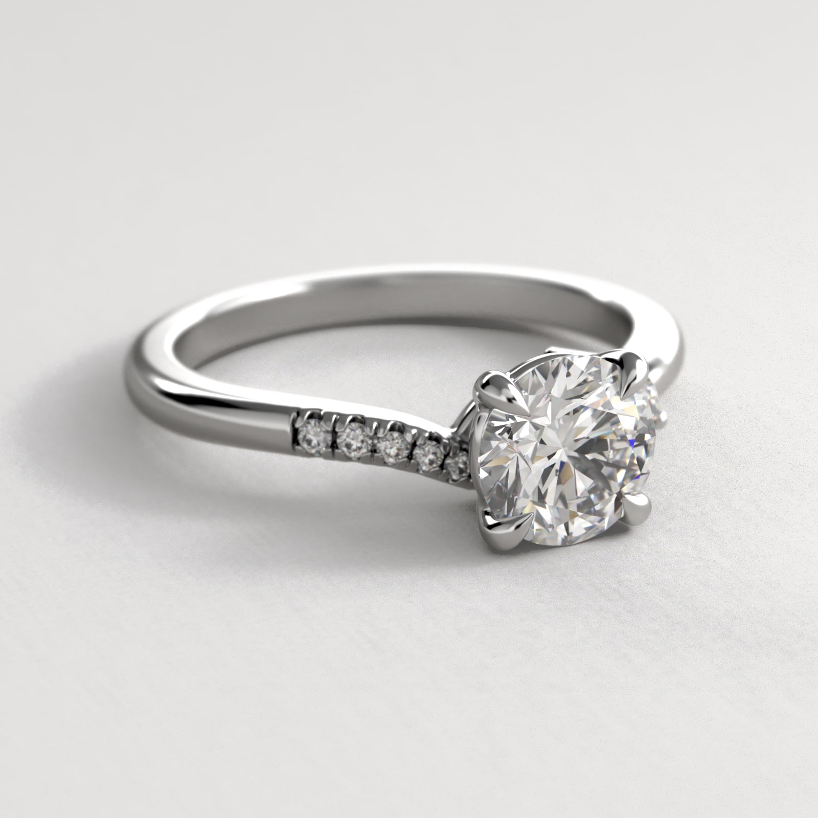 Marquise and Round Diamond Wave Pavé Engagement Ring In 18K White Gold