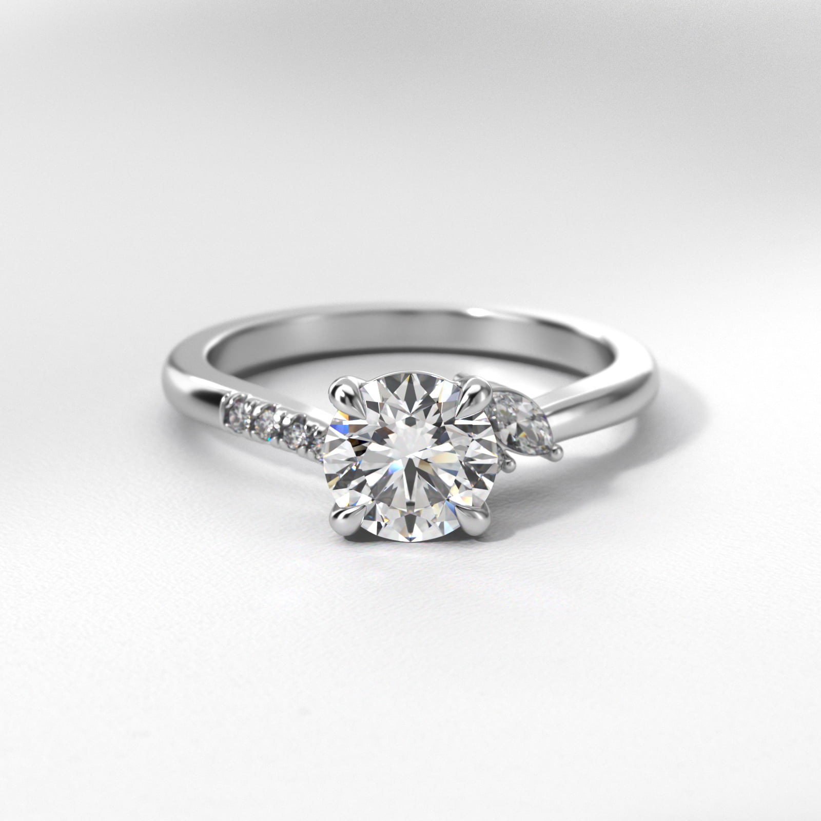 Marquise and Round Diamond Wave Pavé Engagement Ring In 14K White Gold