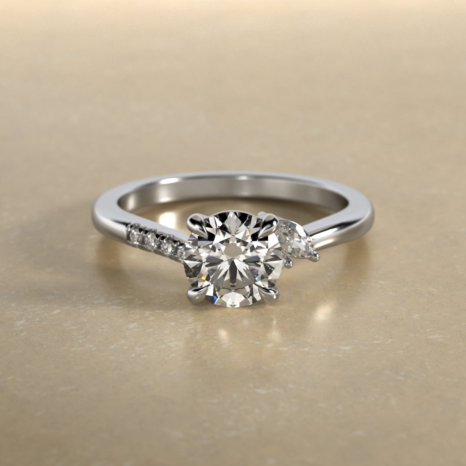 Marquise and Round Diamond Wave Pavé Engagement Ring In Platinum