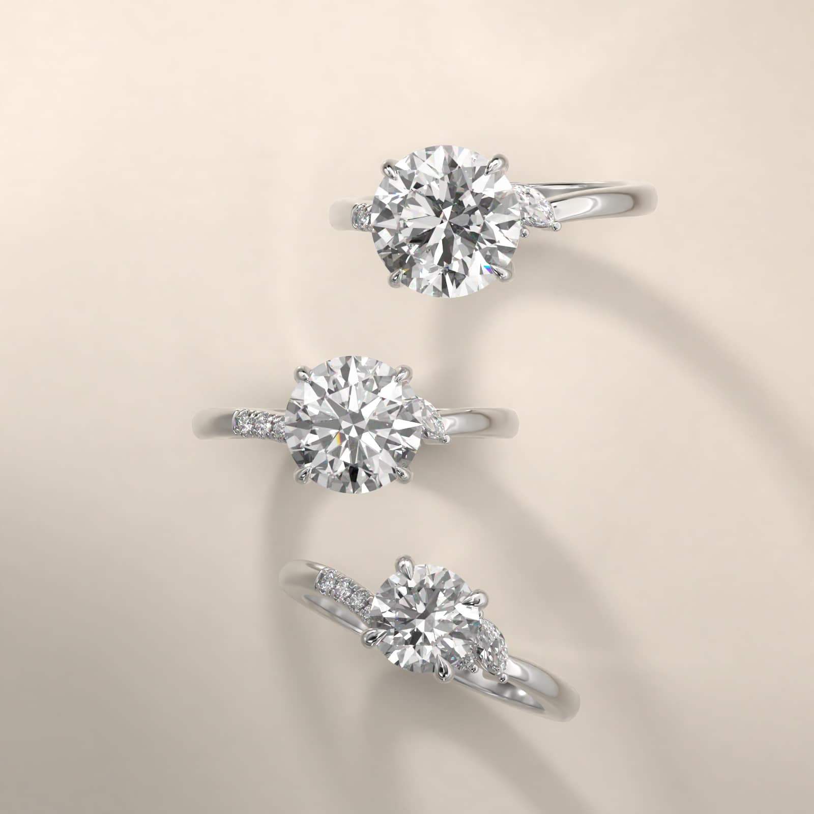 Marquise and Round Diamond Wave Pavé Engagement Ring In 18K White Gold