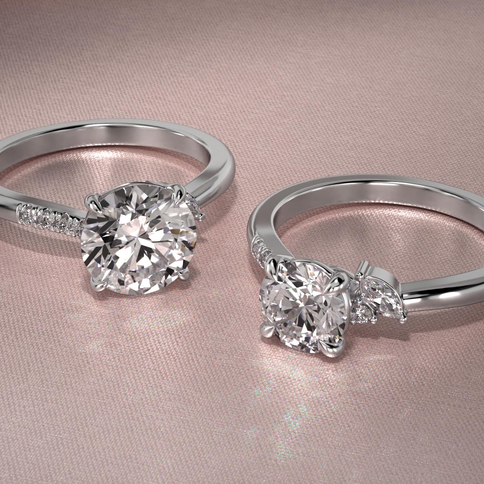 Marquise and Round Diamond Wave Pavé Engagement Ring In 14K White Gold