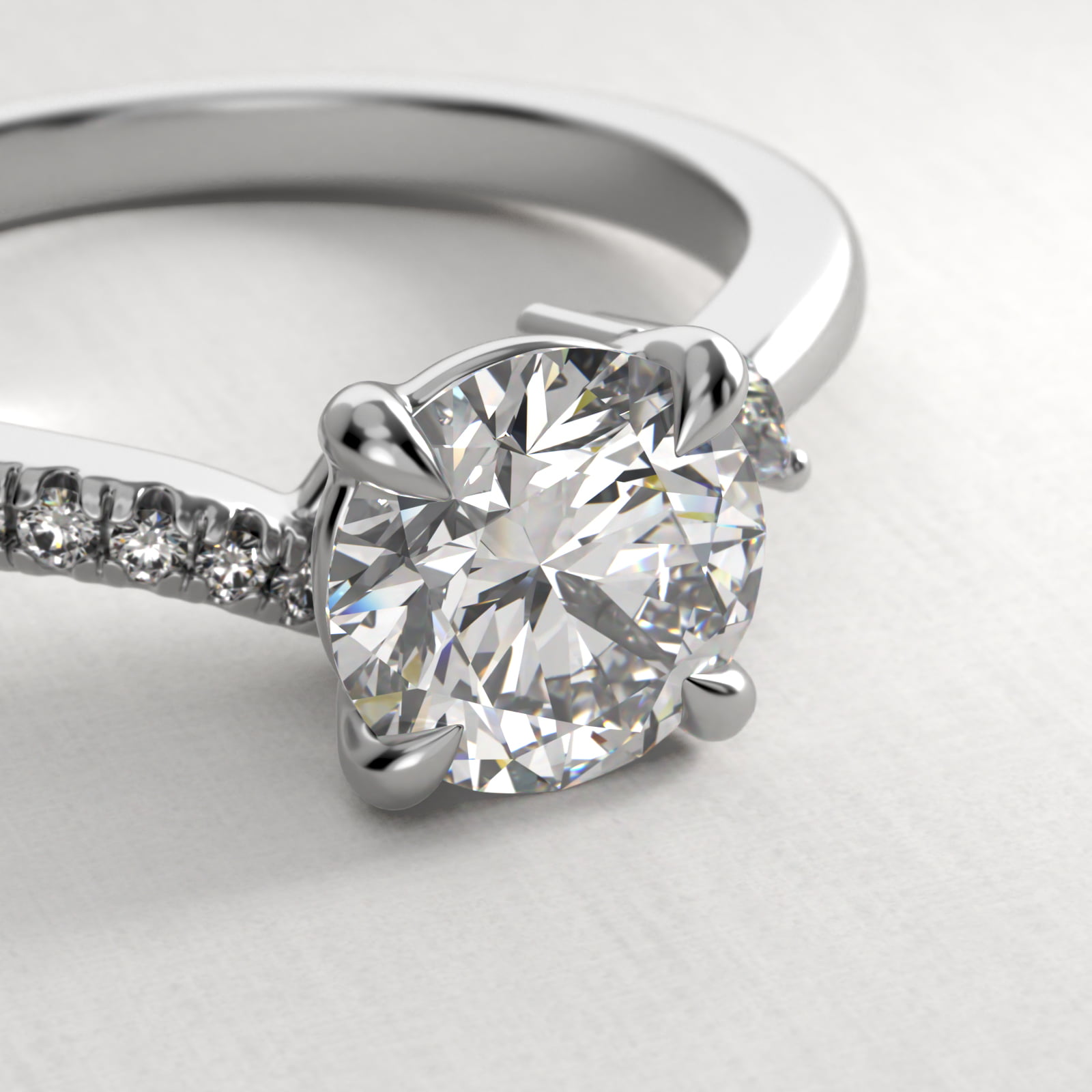 Marquise and Round Diamond Wave Pavé Engagement Ring In 18K White Gold