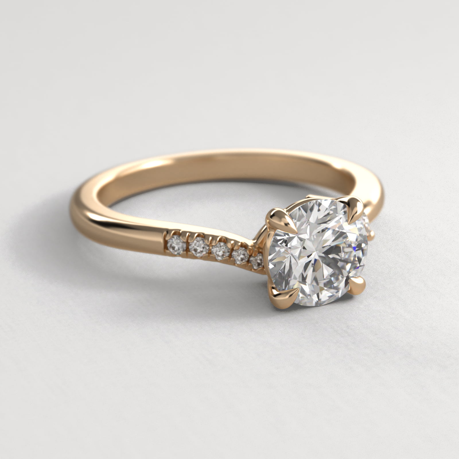 Marquise and Round Diamond Wave Pavé Engagement Ring In 18K Yellow Gold