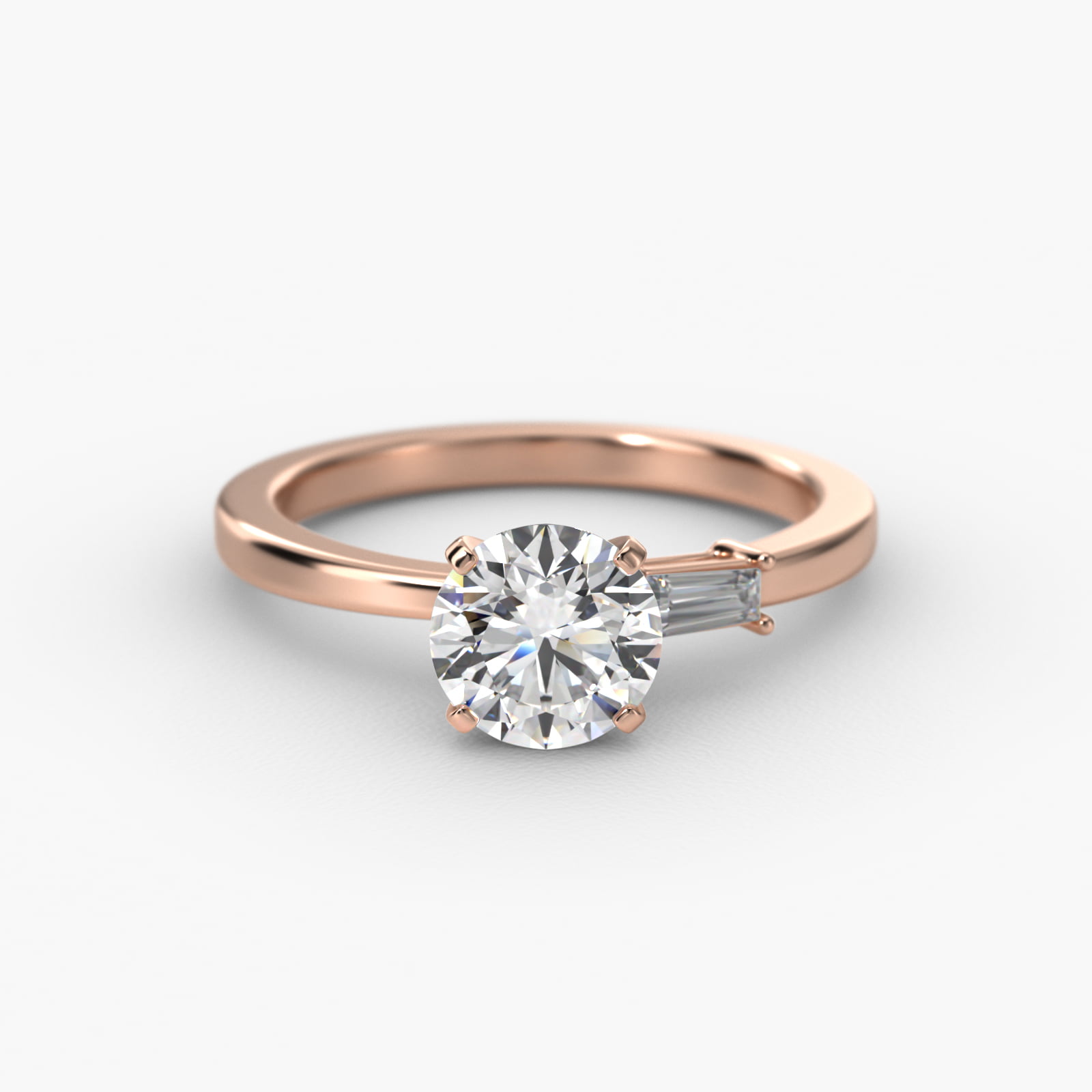 Simplistic Baguette Side Stone Diamond Engagement Ring In 14K Rose Gold