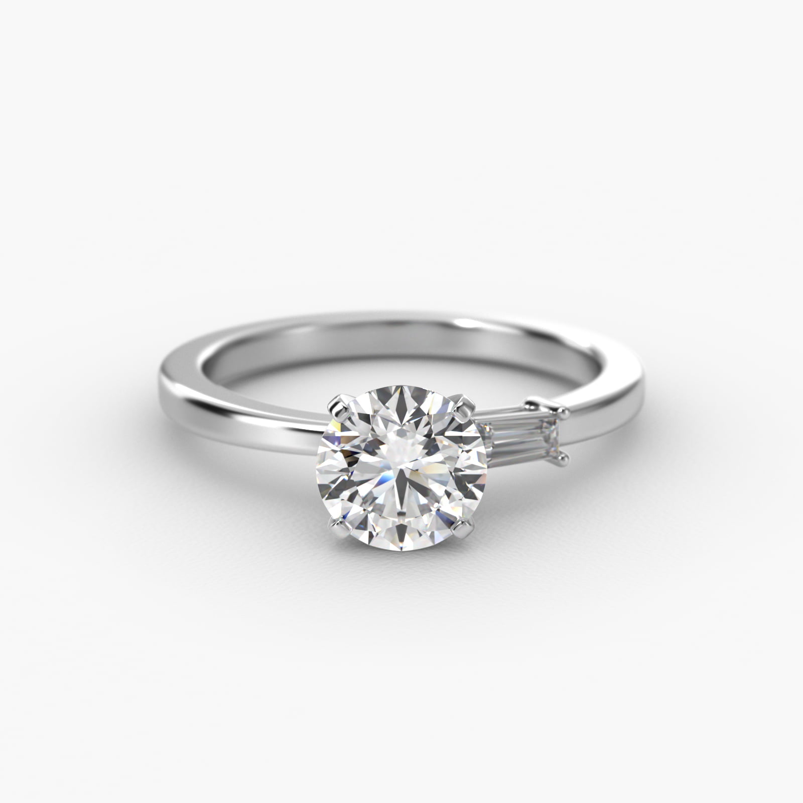 Simplistic Baguette Side Stone Diamond Engagement Ring In Platinum