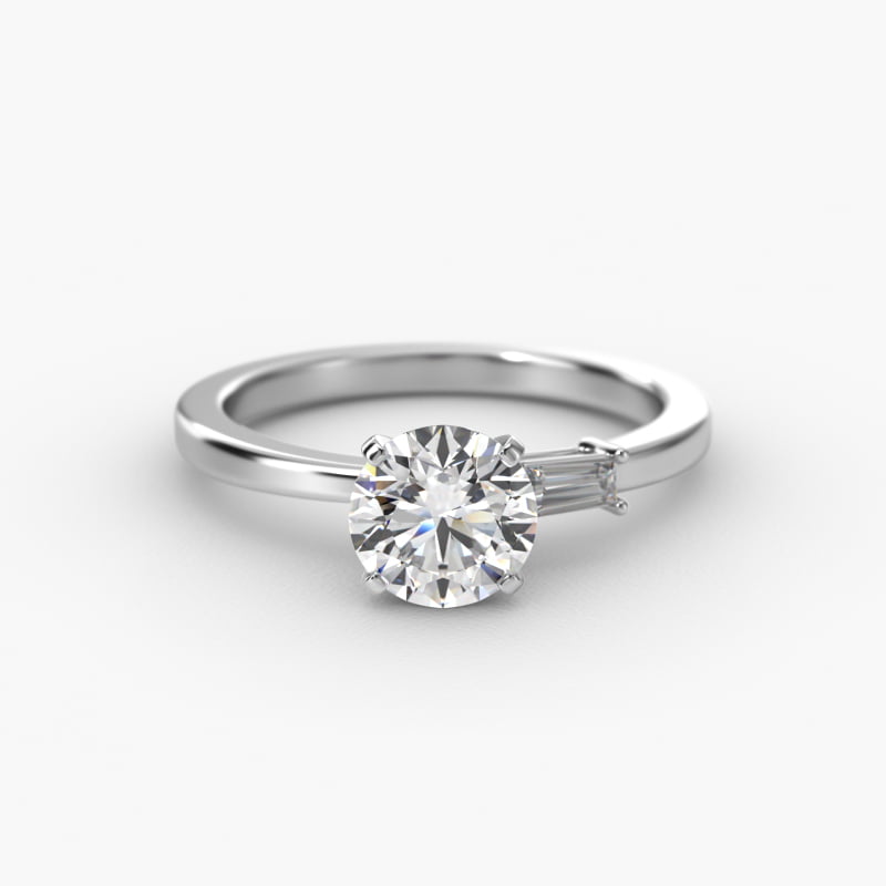 Simplistic Baguette Side Stone Diamond Engagement Ring In 14K White Gold