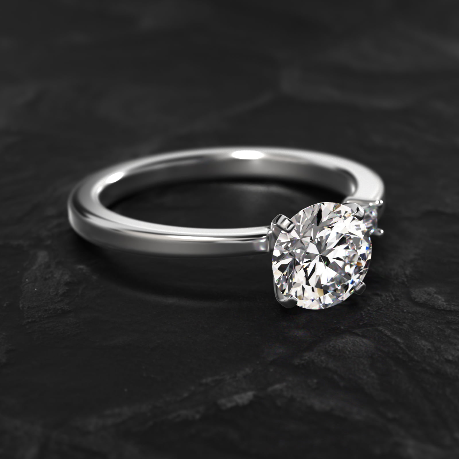 Simplistic Baguette Side Stone Diamond Engagement Ring In 18K White Gold