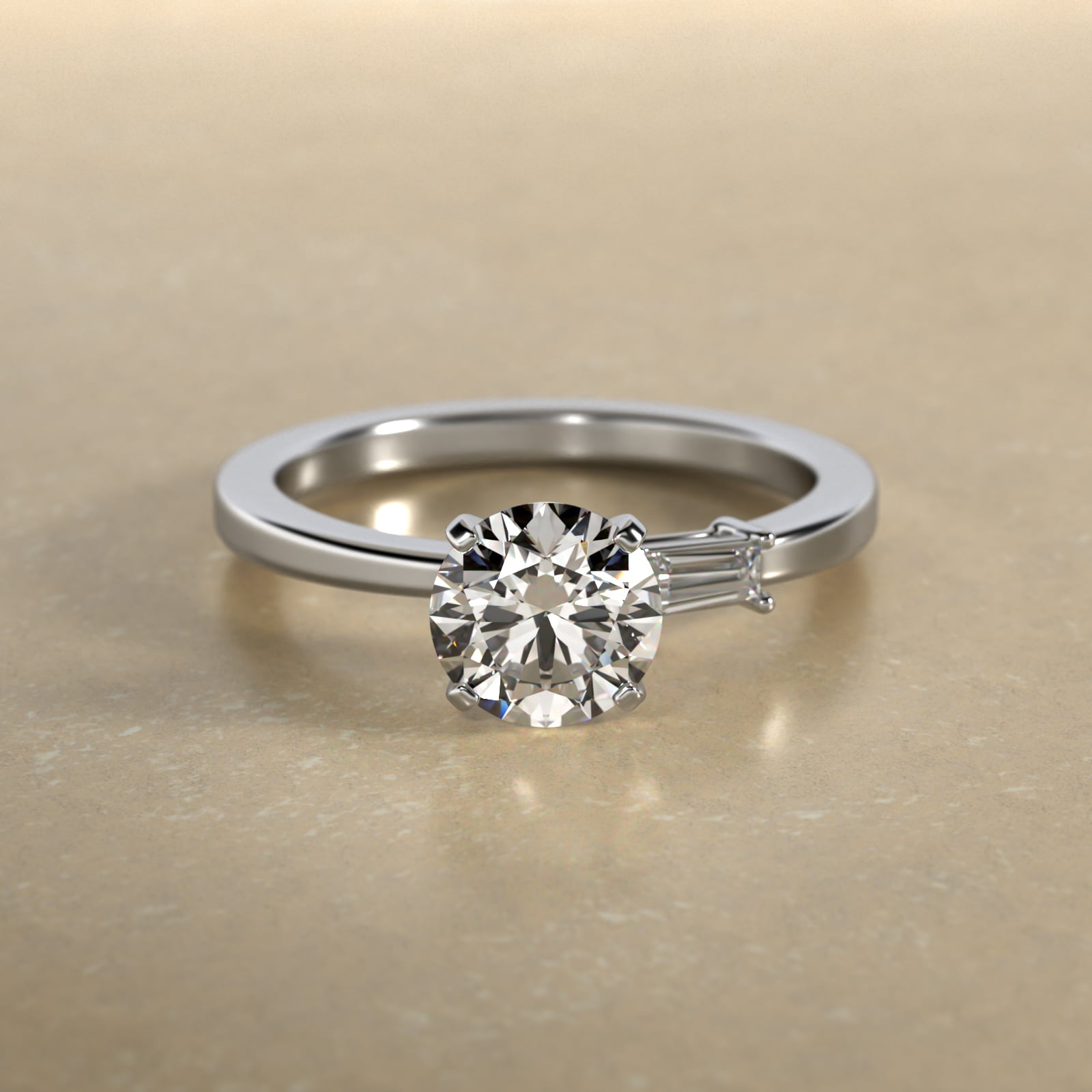 Simplistic Baguette Side Stone Diamond Engagement Ring In 14K White Gold