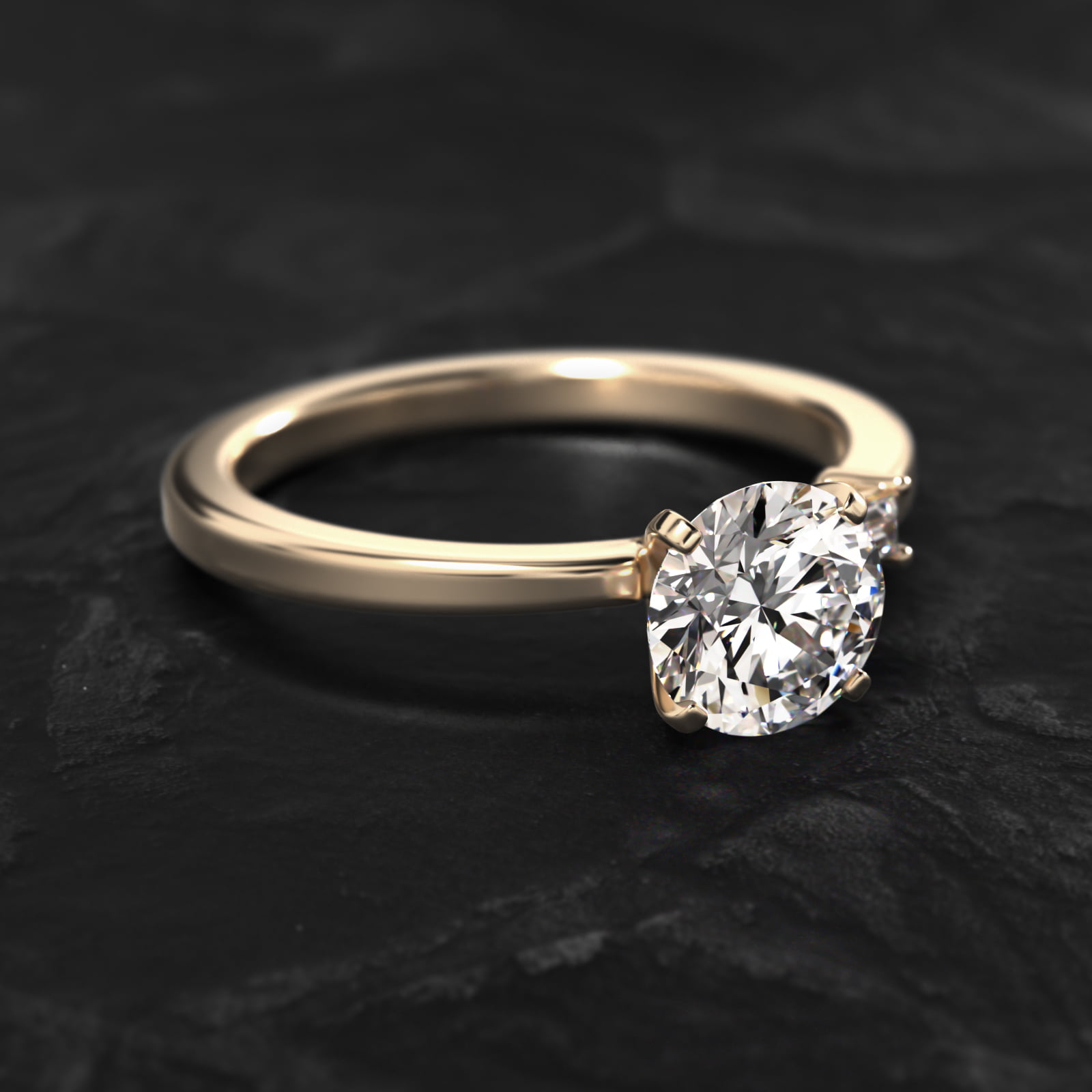 Simplistic Baguette Side Stone Diamond Engagement Ring In 14K Yellow Gold