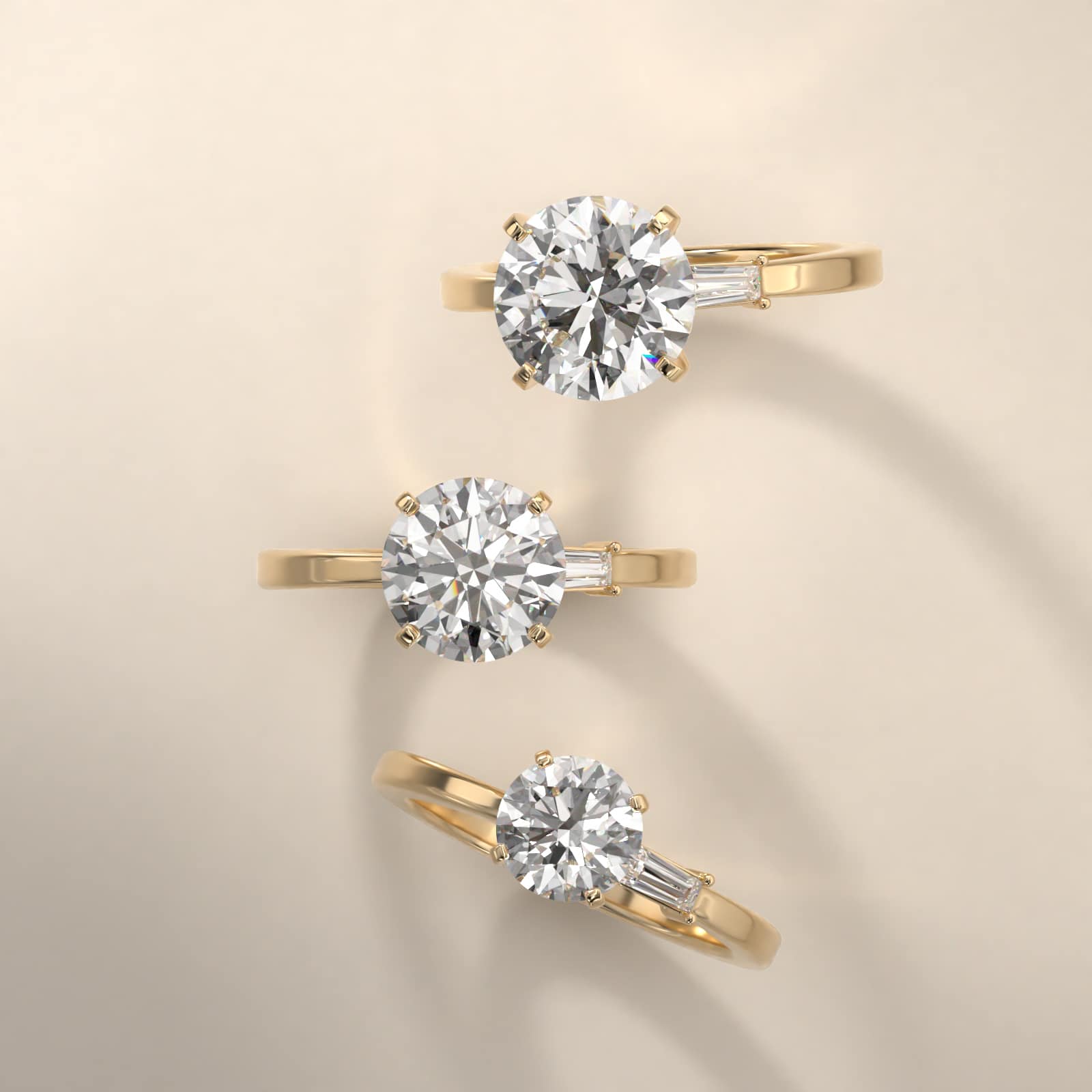 Simplistic Baguette Side Stone Diamond Engagement Ring In 18K Yellow Gold