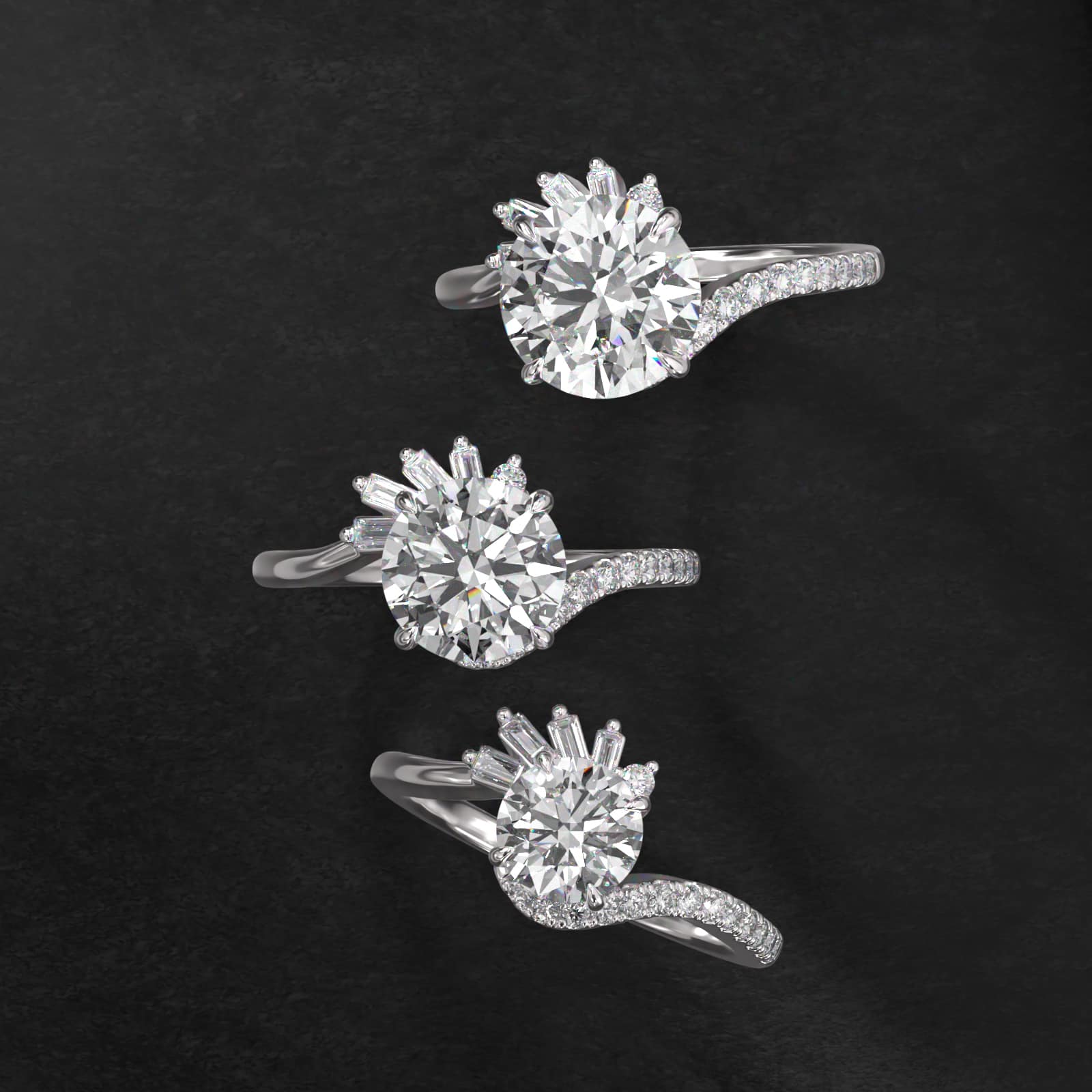 Feathered Diamond Bypass Side Stone Engagement Ring In Platinum