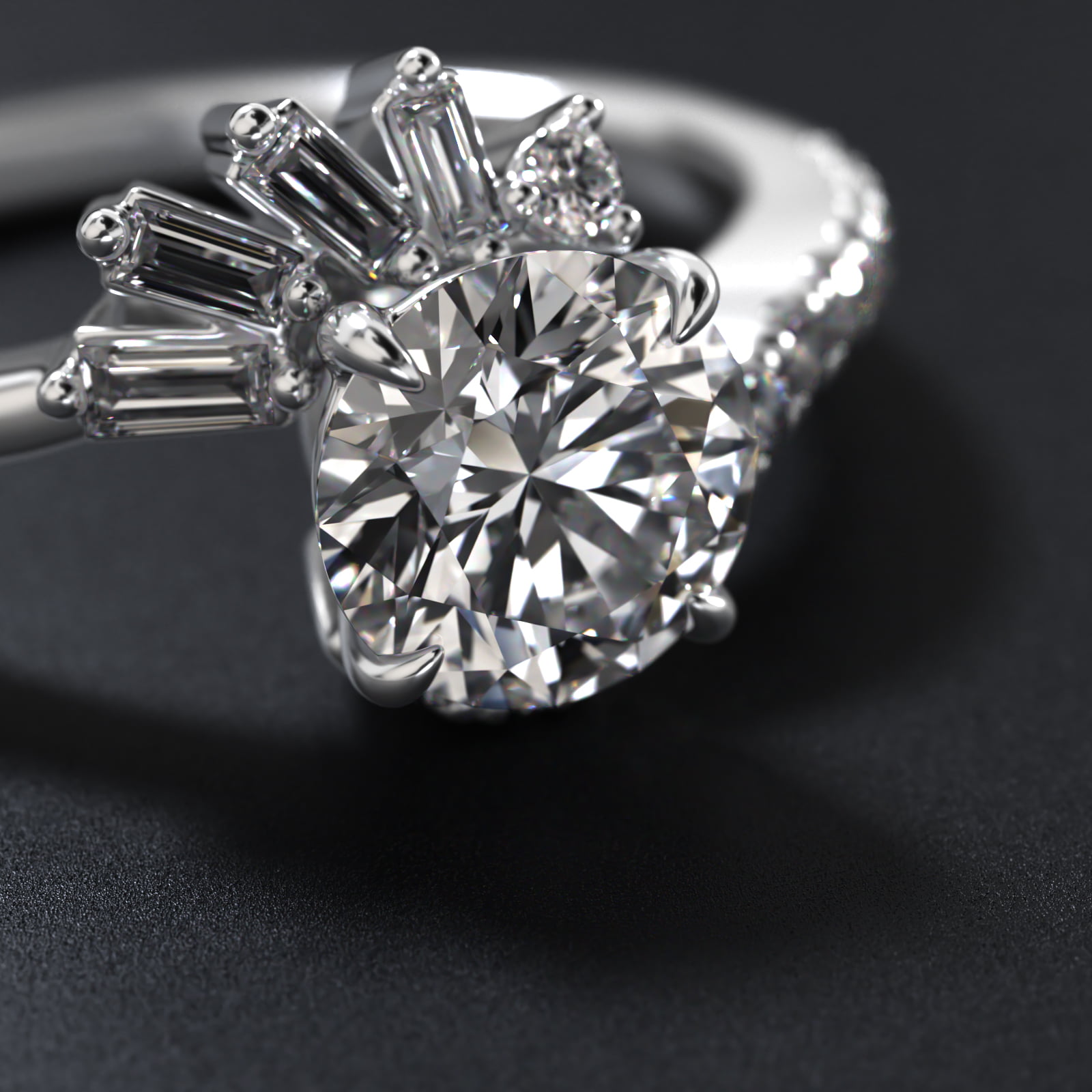 Feathered Diamond Bypass Side Stone Engagement Ring In Platinum