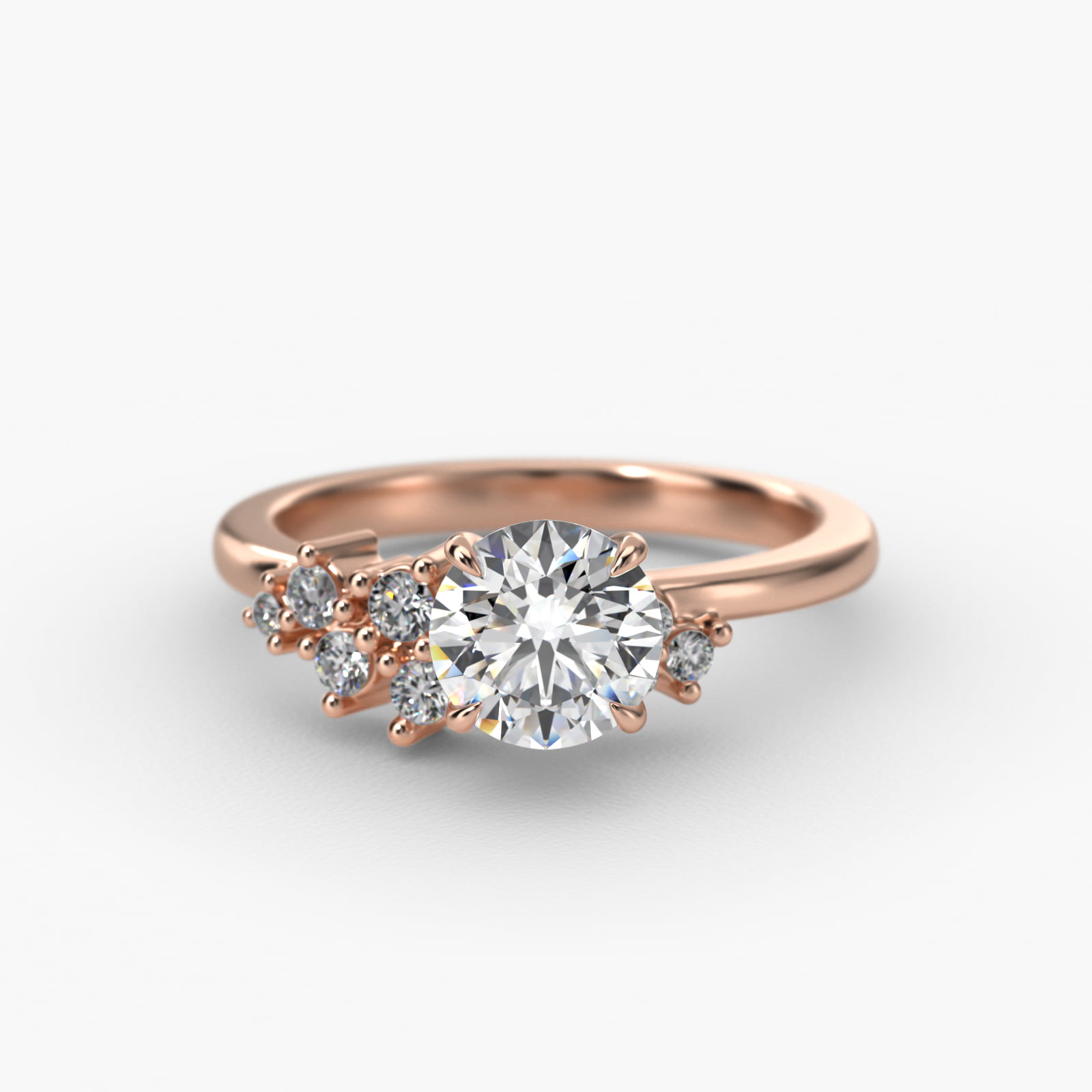 Diamond Constellation Side Stone Engagement Ring In 14K Rose Gold