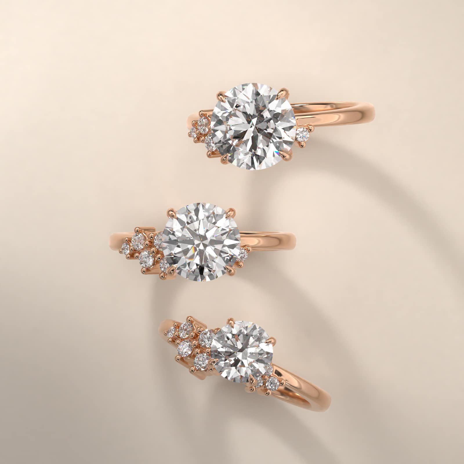 Diamond Constellation Side Stone Engagement Ring In 14K Rose Gold