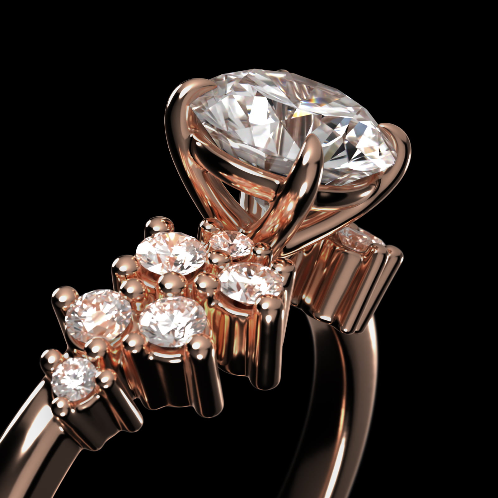 Diamond Constellation Side Stone Engagement Ring In 14K Rose Gold