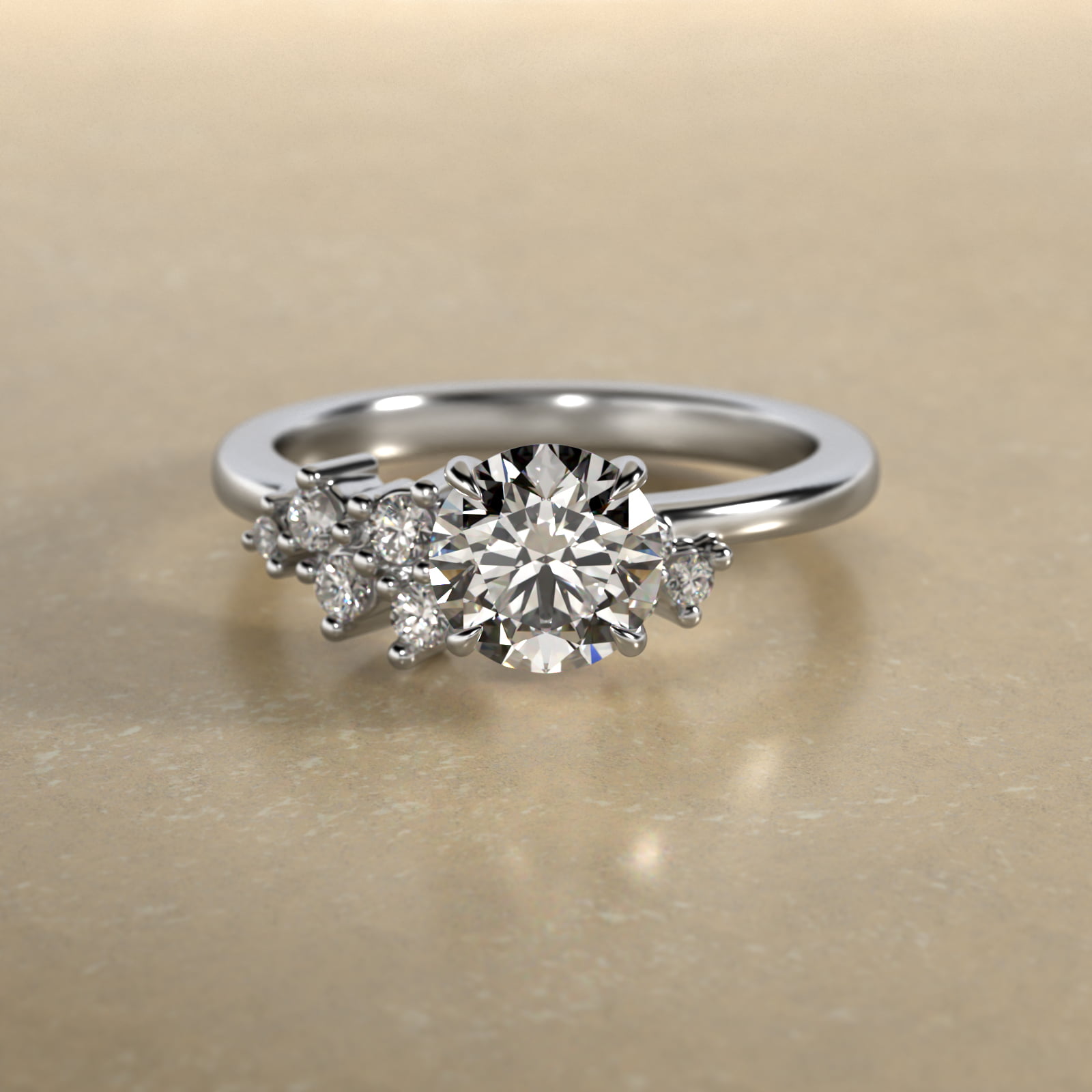 Diamond Constellation Side Stone Engagement Ring In 18K White Gold