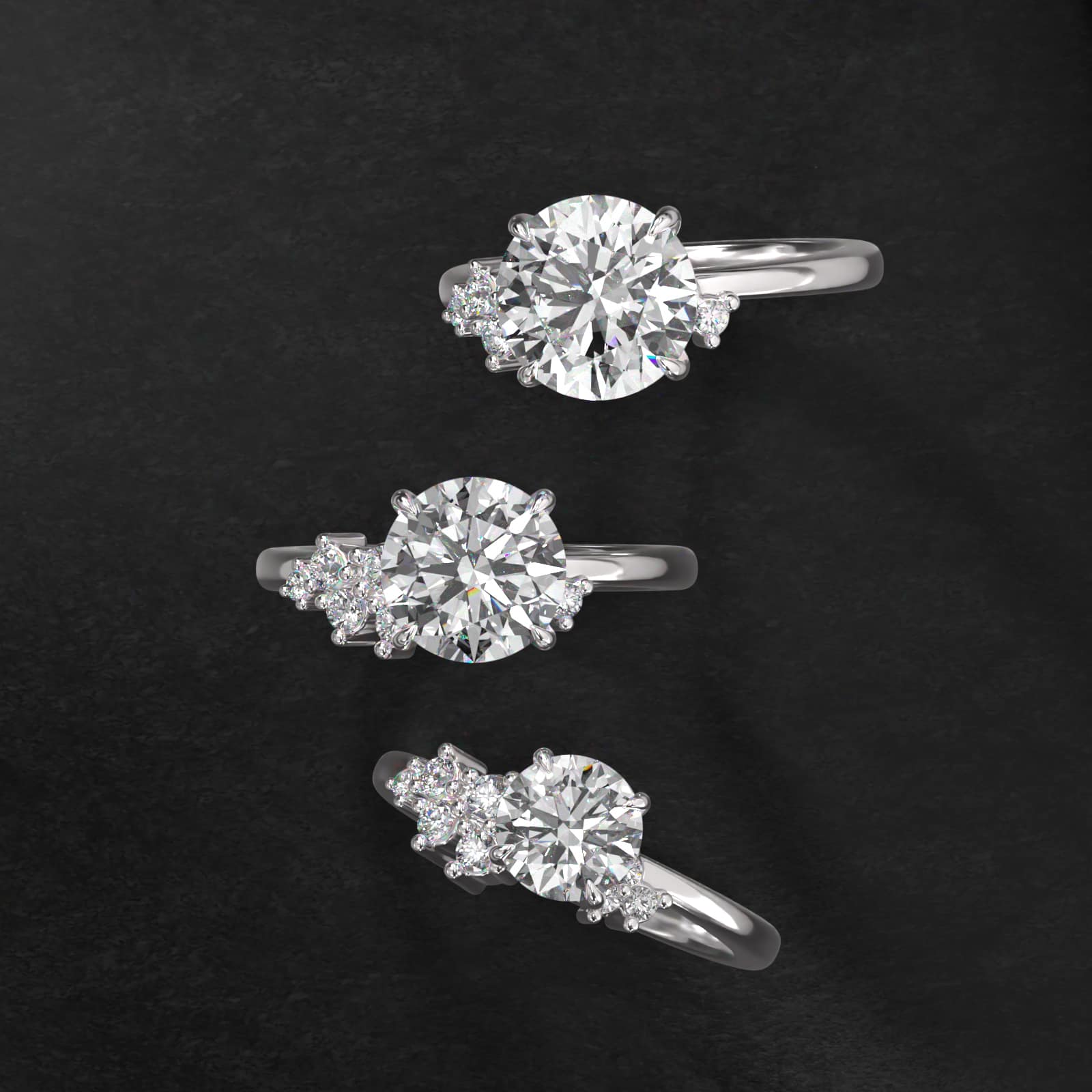 Diamond Constellation Side Stone Engagement Ring In 14K White Gold