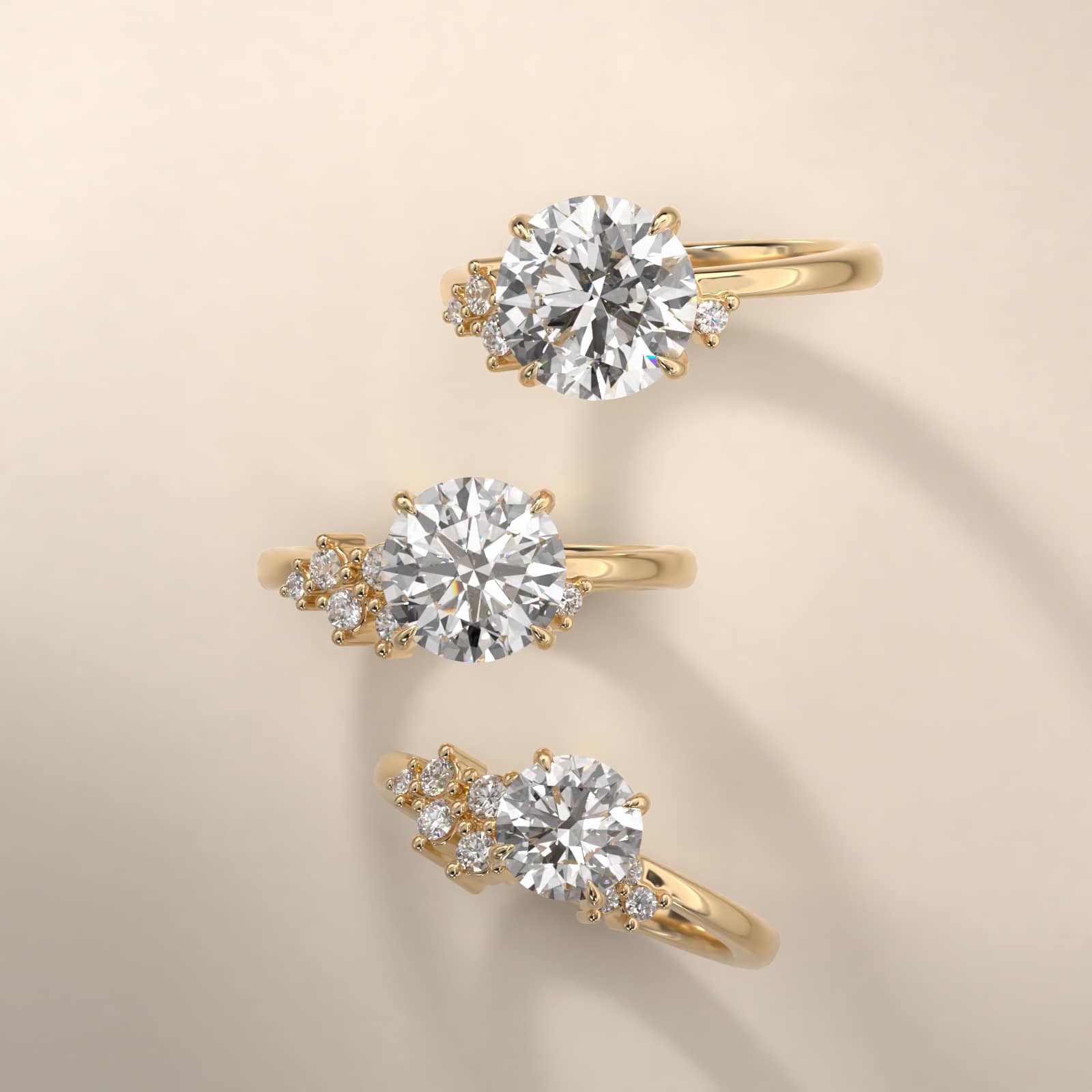 Diamond Constellation Side Stone Engagement Ring In 18K Yellow Gold