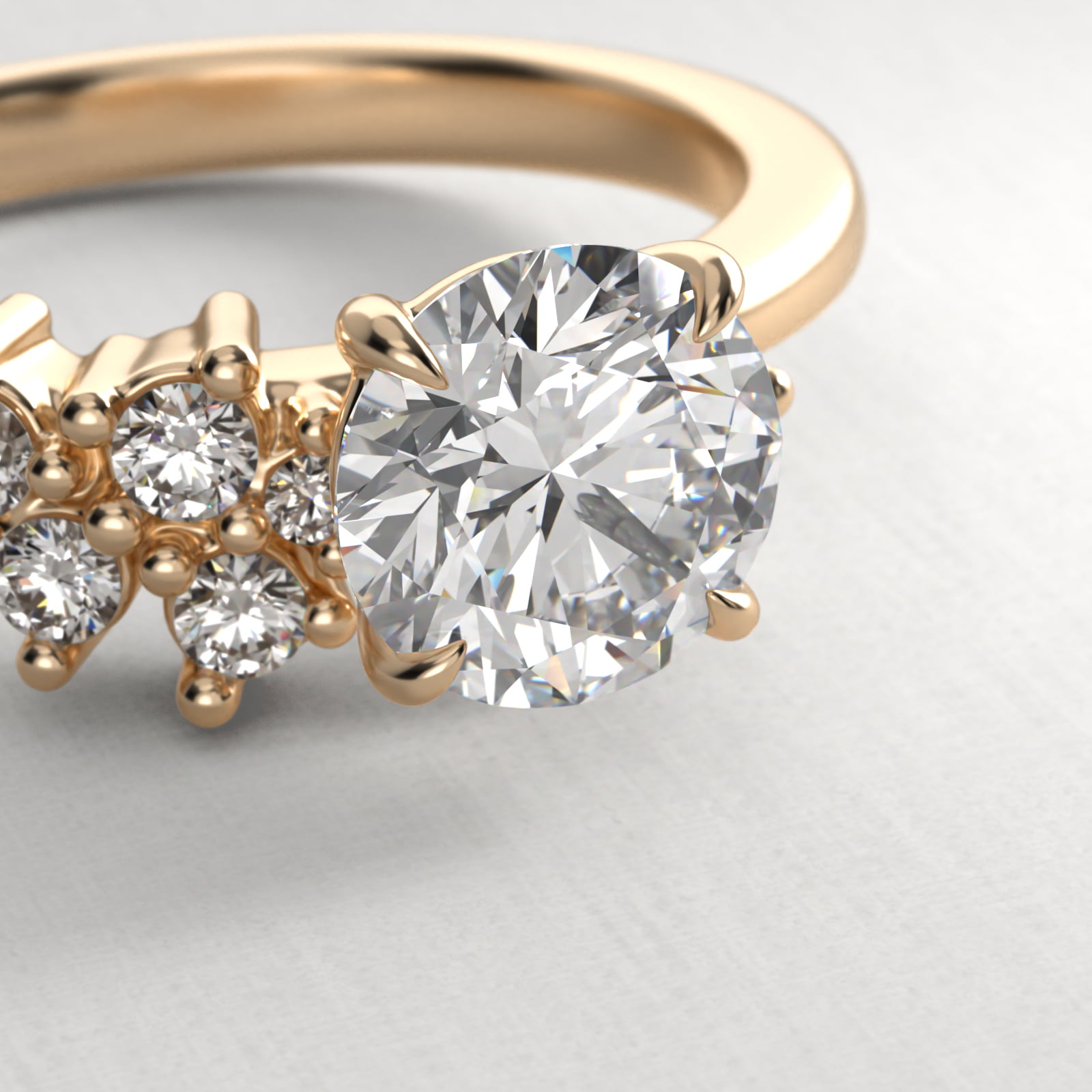 Diamond Constellation Side Stone Engagement Ring In 18K Yellow Gold