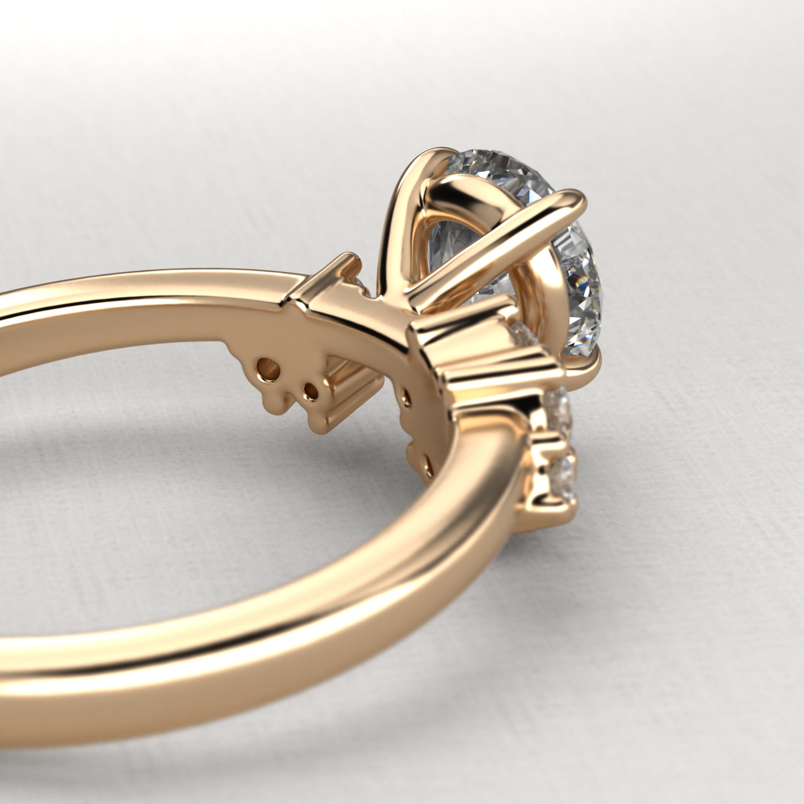 Diamond Constellation Side Stone Engagement Ring In 14K Yellow Gold