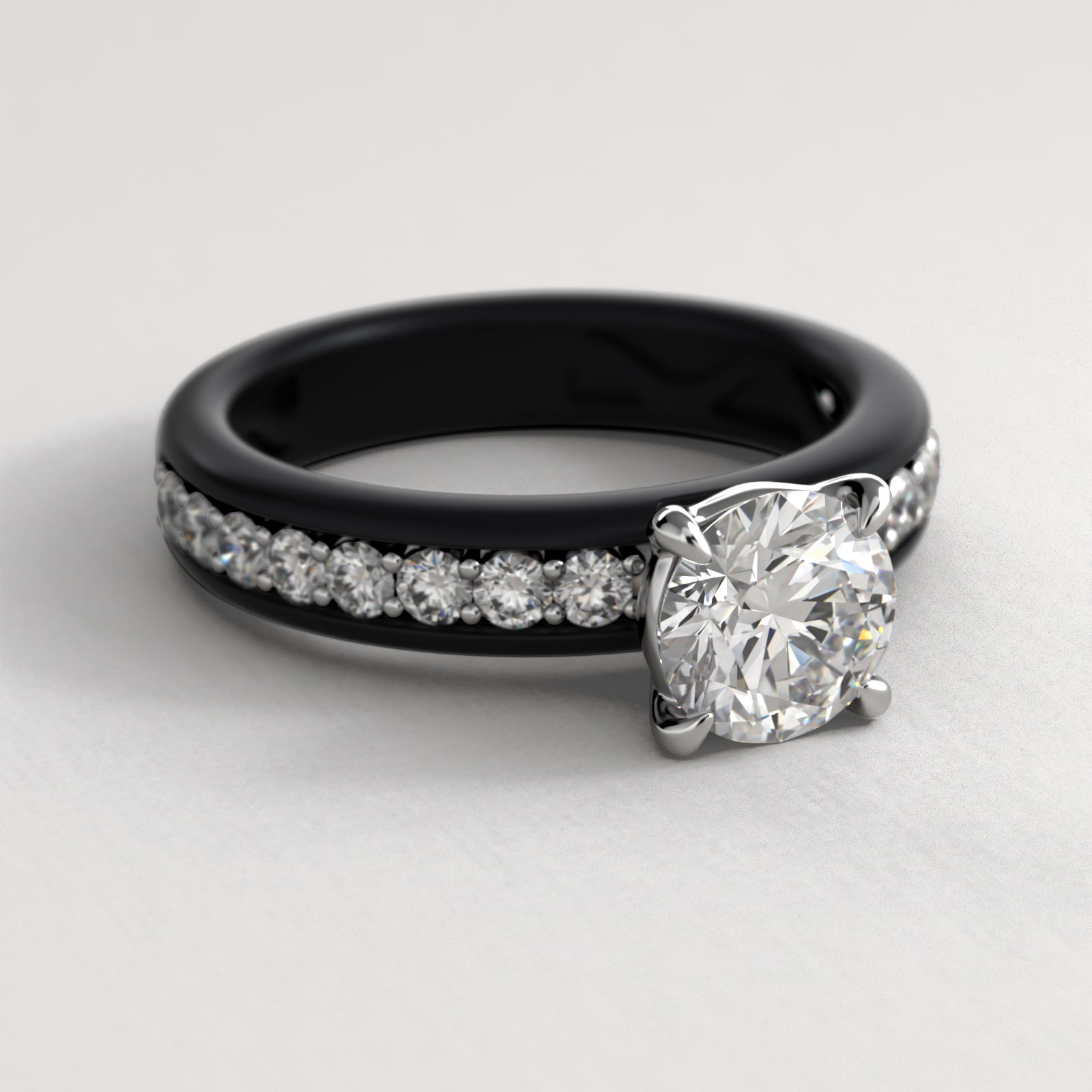 14K Black & White Gold Pavé Noir Engagement Ring