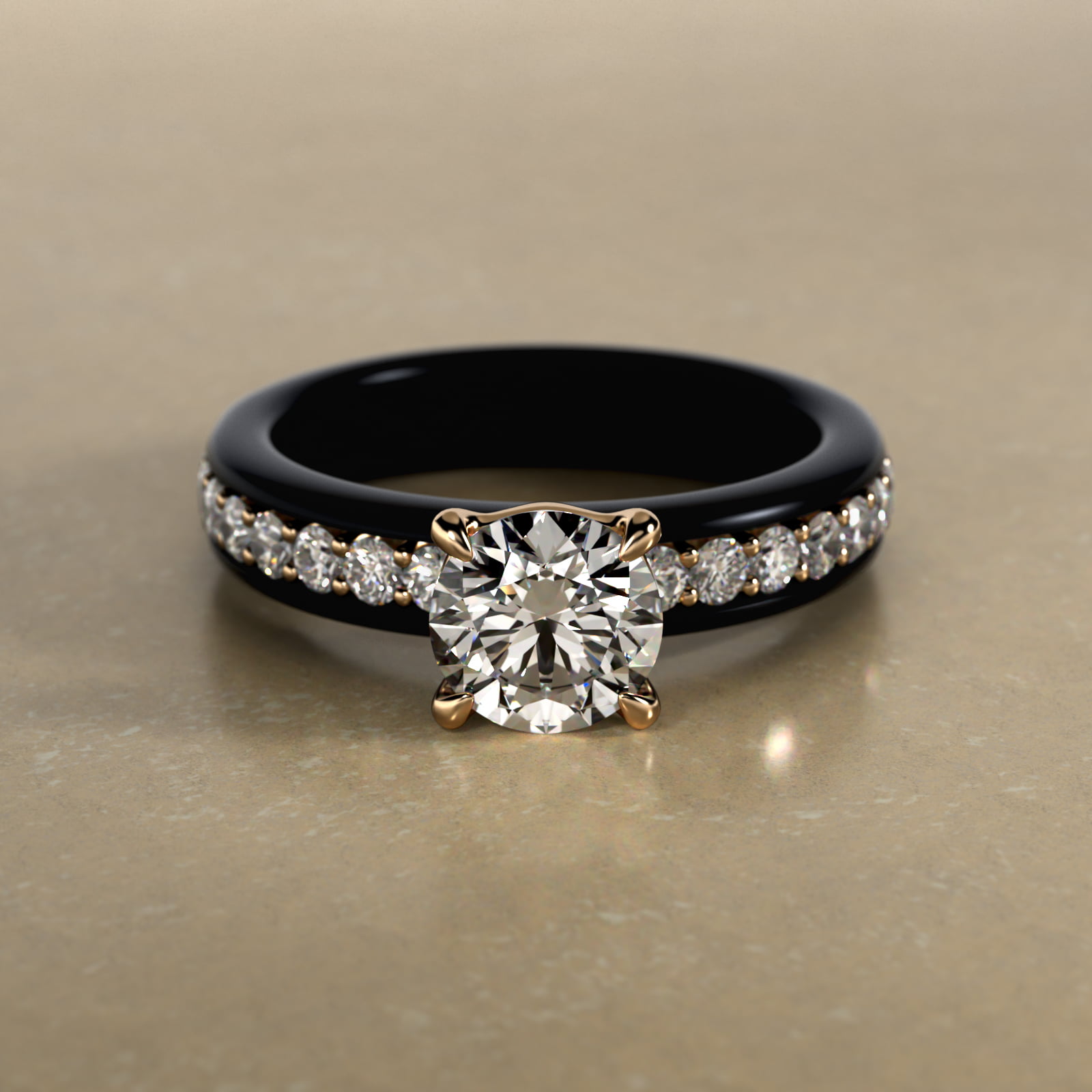 14K Black & Yellow Gold Pavé Noir Engagement Ring