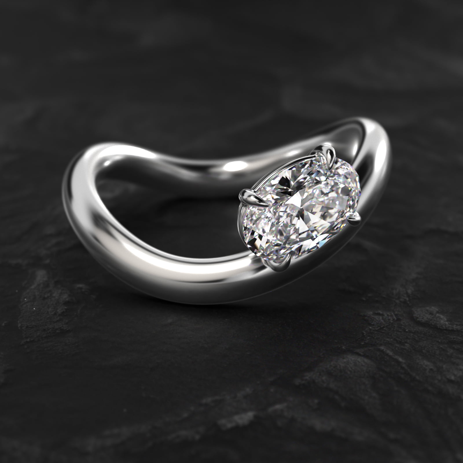 Sculptural Waves Diamond Solitaire Engagement Ring in 14K White Gold with Claw Prong Set  Diamond (2.4mm)