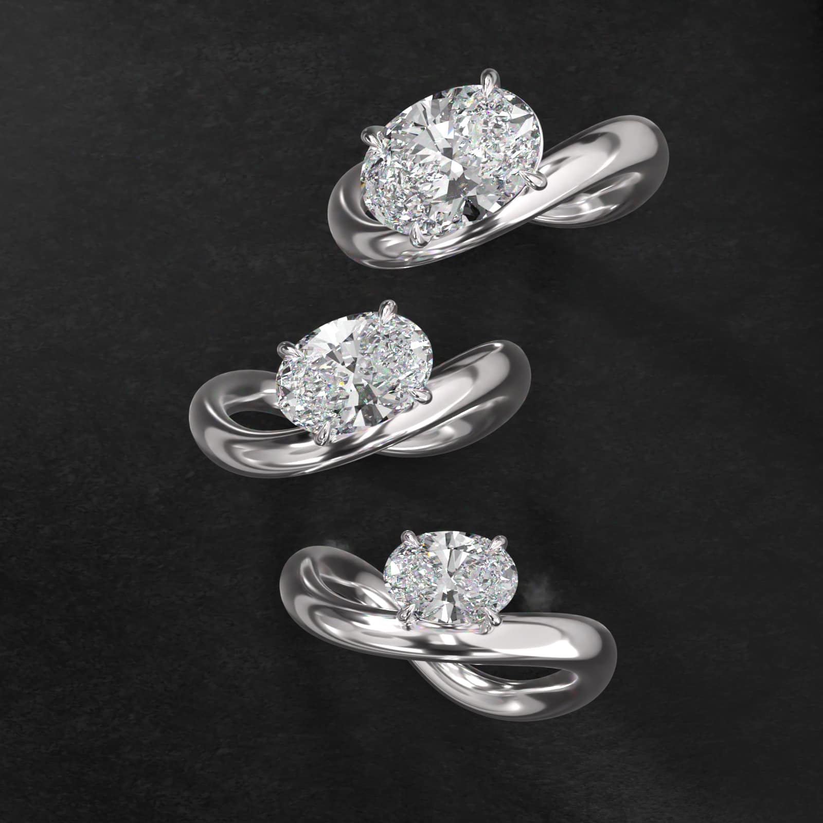 Sculptural Waves Diamond Solitaire Engagement Ring in 14K White Gold with Claw Prong Set  Diamond (2.4mm)