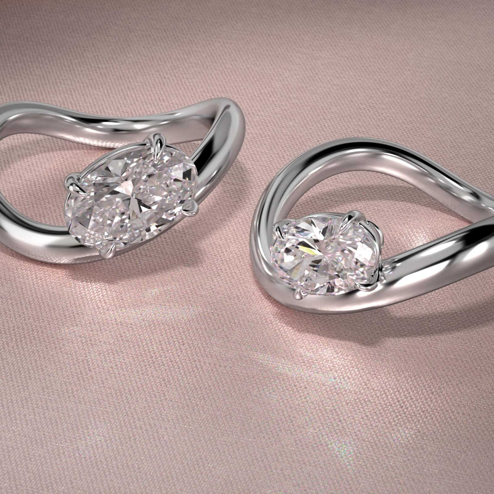 Sculptural Waves Diamond Solitaire Engagement Ring in Platinum with Claw Prong Set  Diamond (2.4mm)