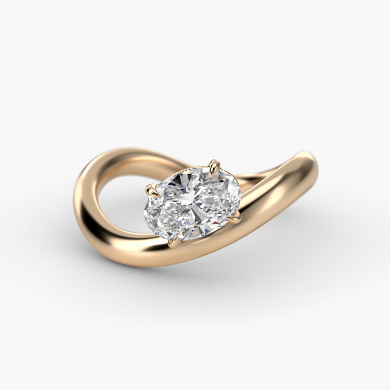 Sculptural Waves Diamond Solitaire Engagement Ring in 14K Yellow Gold with Claw Prong Set  Diamond (2.4mm)