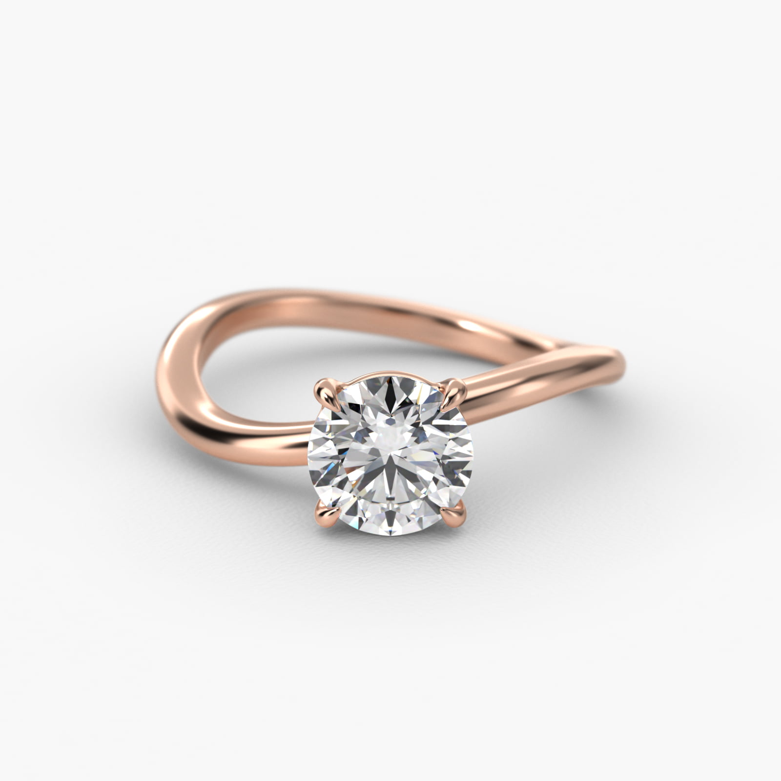 Sculptural Waves Diamond Solitaire Engagement Ring in 14K Rose Gold with Claw Prong Set  Diamond (2mm)