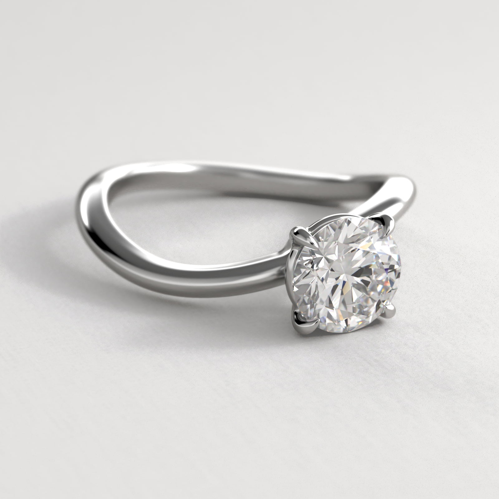 Sculptural Waves Diamond Solitaire Engagement Ring in 18K White Gold with Claw Prong Set  Diamond (2mm)