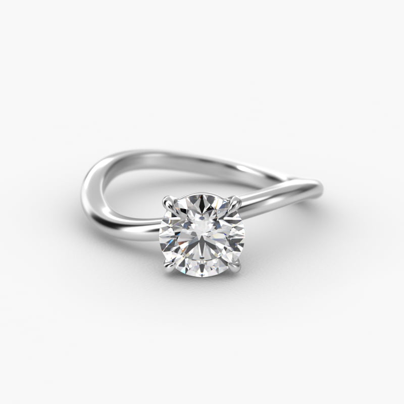 Sculptural Waves Diamond Solitaire Engagement Ring in Platinum with Claw Prong Set  Diamond (2mm)