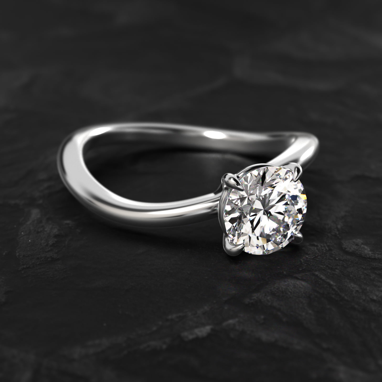 Sculptural Waves Diamond Solitaire Engagement Ring in Platinum with Claw Prong Set  Diamond (2mm)