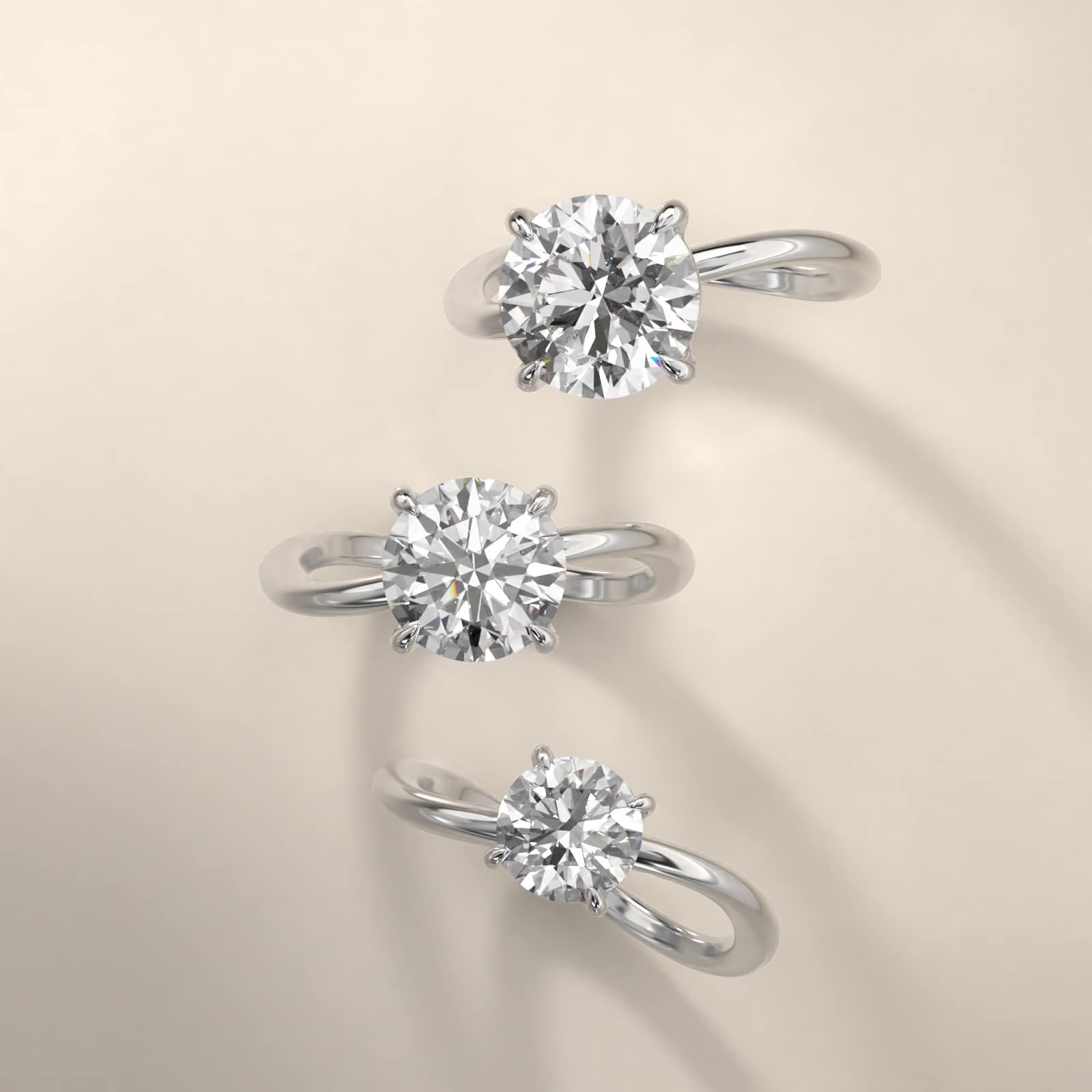 Sculptural Waves Diamond Solitaire Engagement Ring in Platinum with Claw Prong Set  Diamond (2mm)