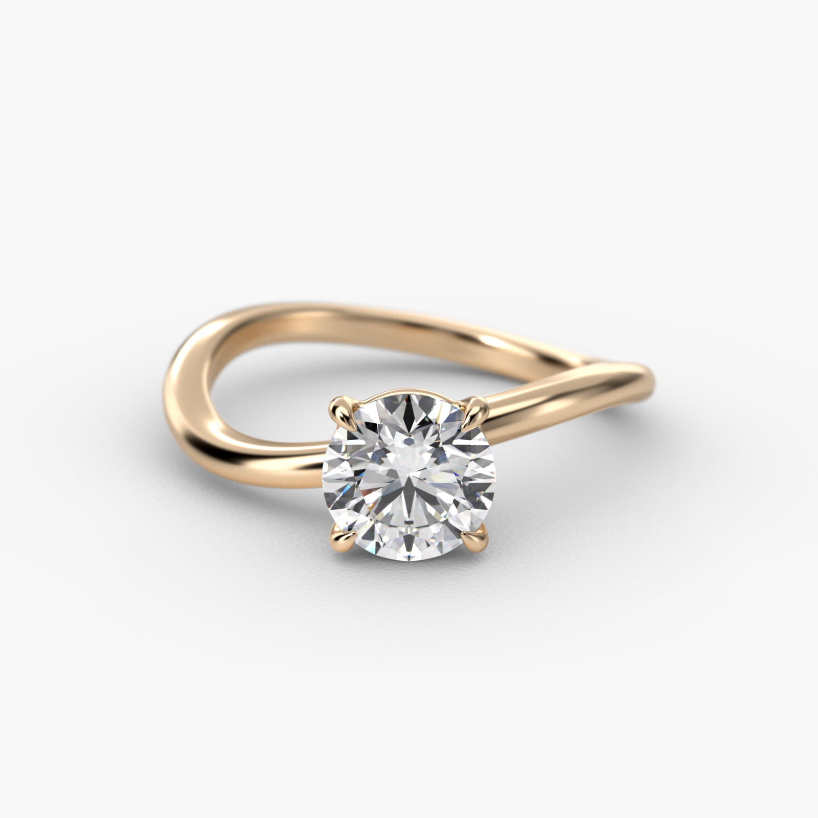 Sculptural Waves Diamond Solitaire Engagement Ring in 18K Yellow Gold with Claw Prong Set  Diamond (2mm)